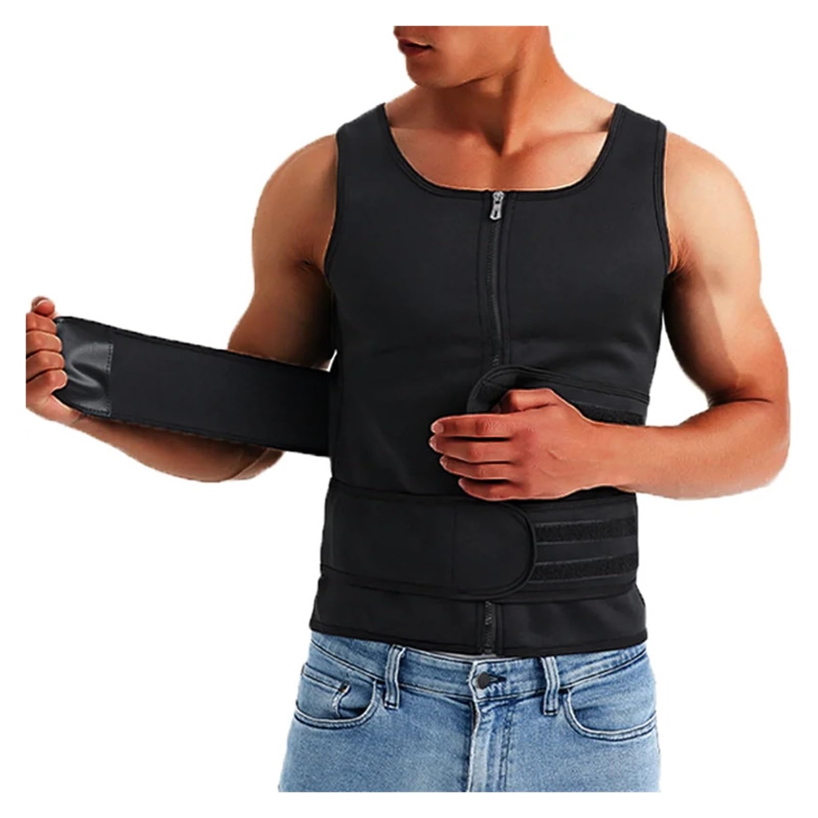 Camiseta Reductora Hombre Hombres Body Shaper Cintura Entrenador Chaleco Doble Cinturón Sudor Camisa Corsé Top Abdomen Adelgazar Shapewear Fitness Trajes(Gray,XXL)