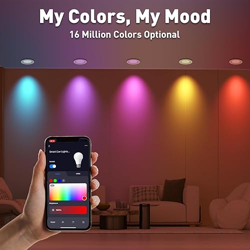 Miniatura 2 de Rollin Light Iluminación empotrable inteligente de 56 pulgadas, paquete de 6 luces LED empotrables con Wi-Fi RGB que cambian de color, 13 W, 1050