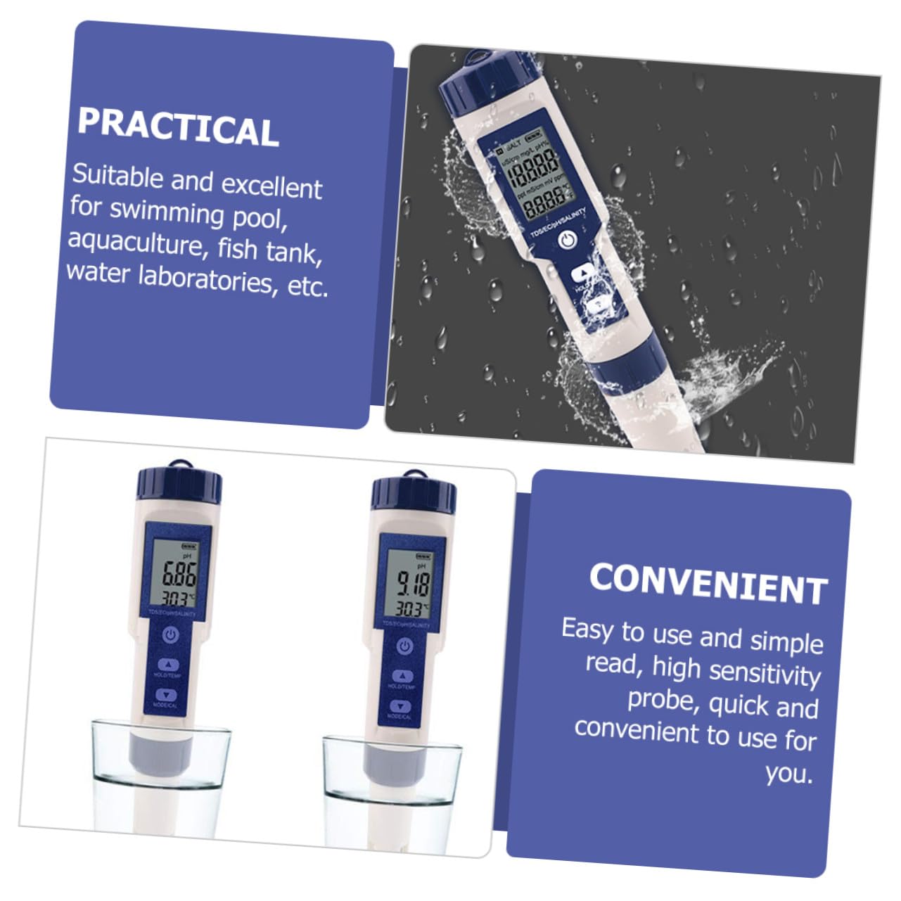 Sosoport Tester Digitale Salinità per Acqua Marina e Acquario | Misura Ec, Ph e Temperatura, Design Lcd Unico, 3 Batterie Lr44 Incluse