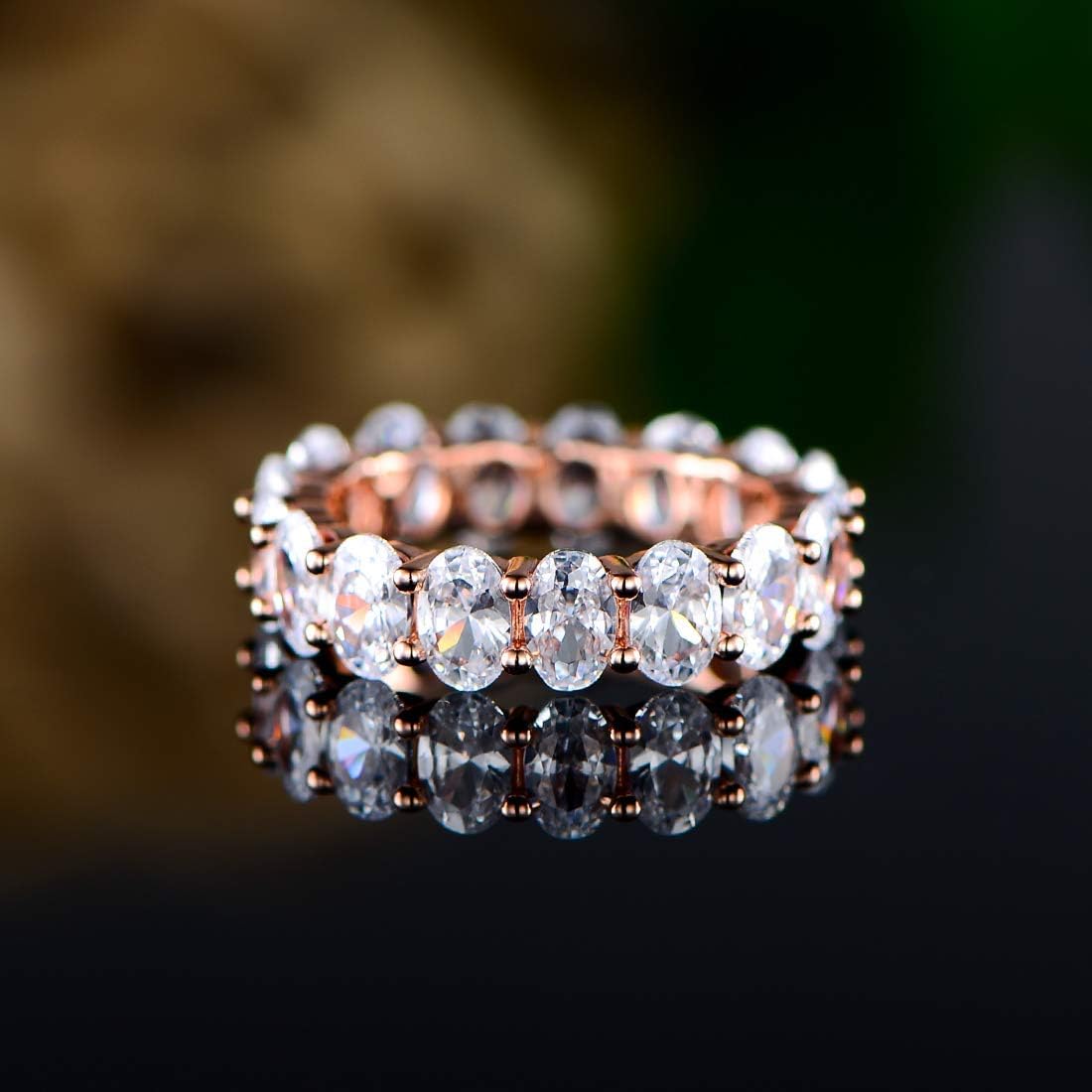 Barzel 18k White Gold/Rose Gold & Gold Plated Eternity Oval Cut Cubic Zirconia Eternity Ring Band - Image 3
