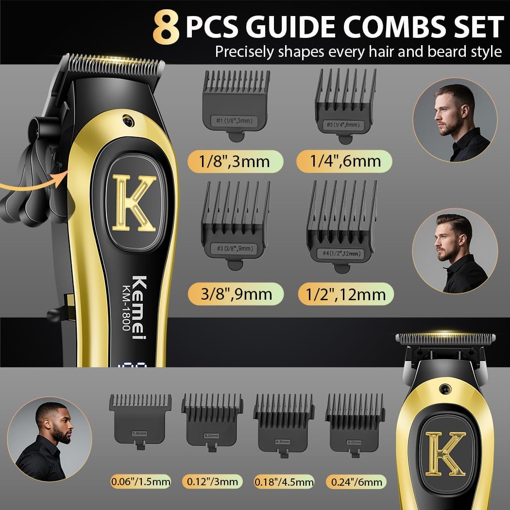 KEMEI Professional Clippers and Trimmers Set, Cordless Hair Clippers Trimmers for Men, Rechargeable Barber Hair Cutting Kit - Image 4