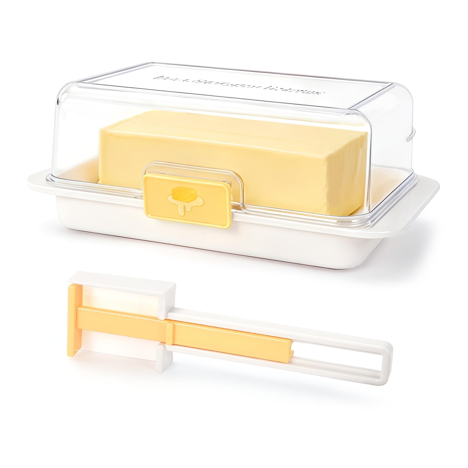 Large Butter Dish with Scaled Butter Spreader, 500g Capacity Airtight Butters Container, Transparent ABS Butter Box with One-Hand Lid, All-in-One Slice Scoop Spread Tool for Fridge & Countertop
