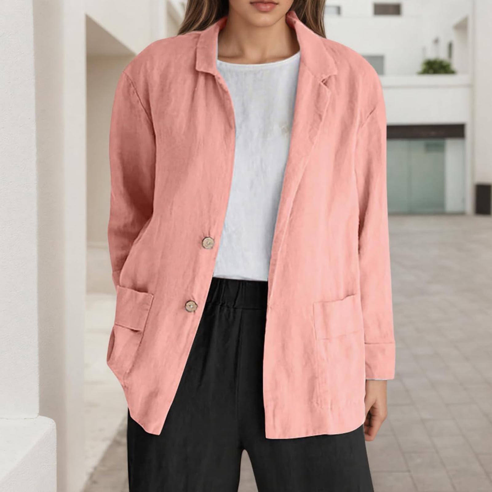 Mélange de coton et de lin doux décontracté pour vestes chemises boutonnées pour femmes, hauts d'automne légers à superposer en mélange de coton et de lin doux, décontracté pour vestes chemises