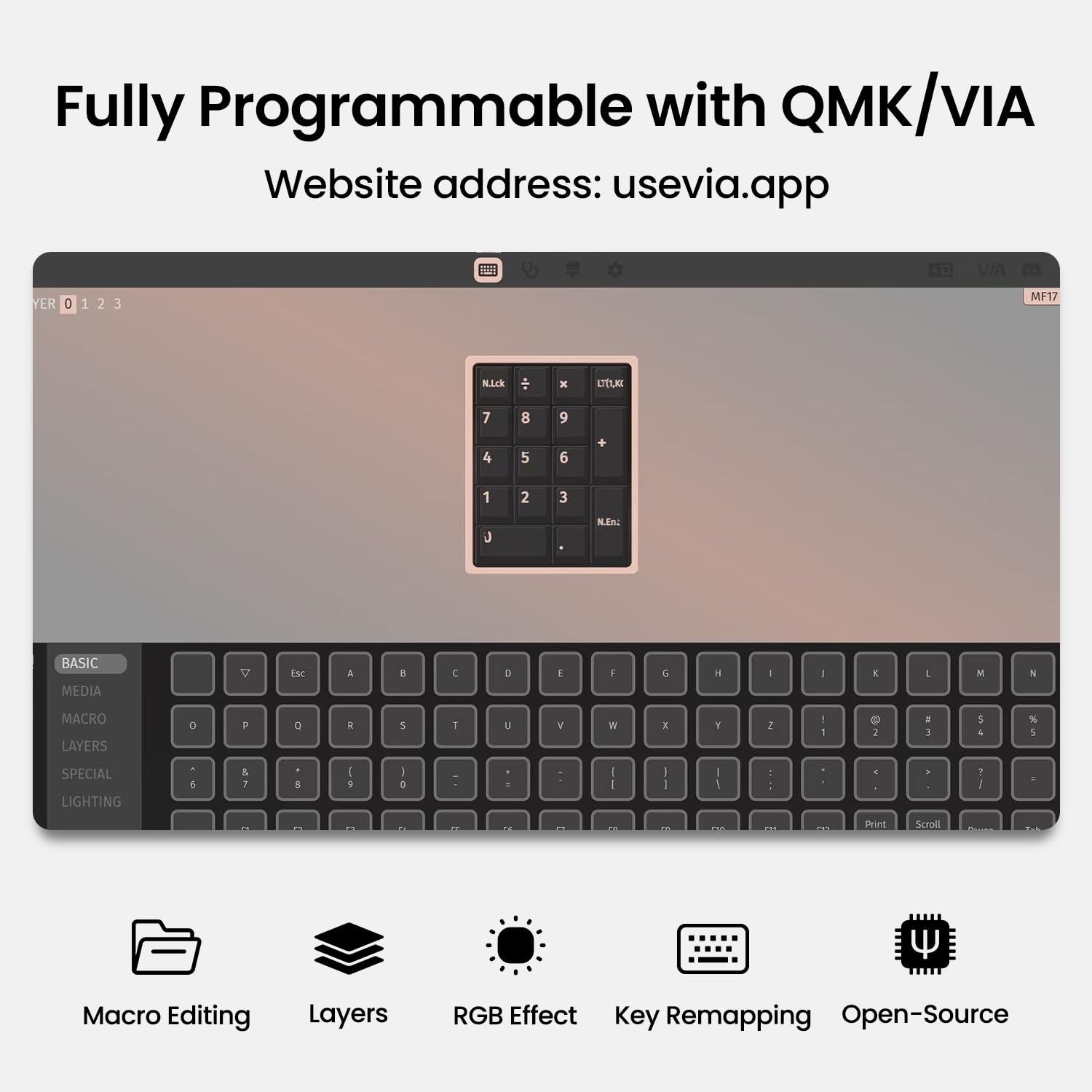 Kisnt MF17 Pavé numérique mécanique filaire, QMK/VIA programmable, 17 touches remplaçables à chaud, rétroéclairé RVB avec touches PBT pour ordinateur portable, MacBook, PC, claviers compacts (beige