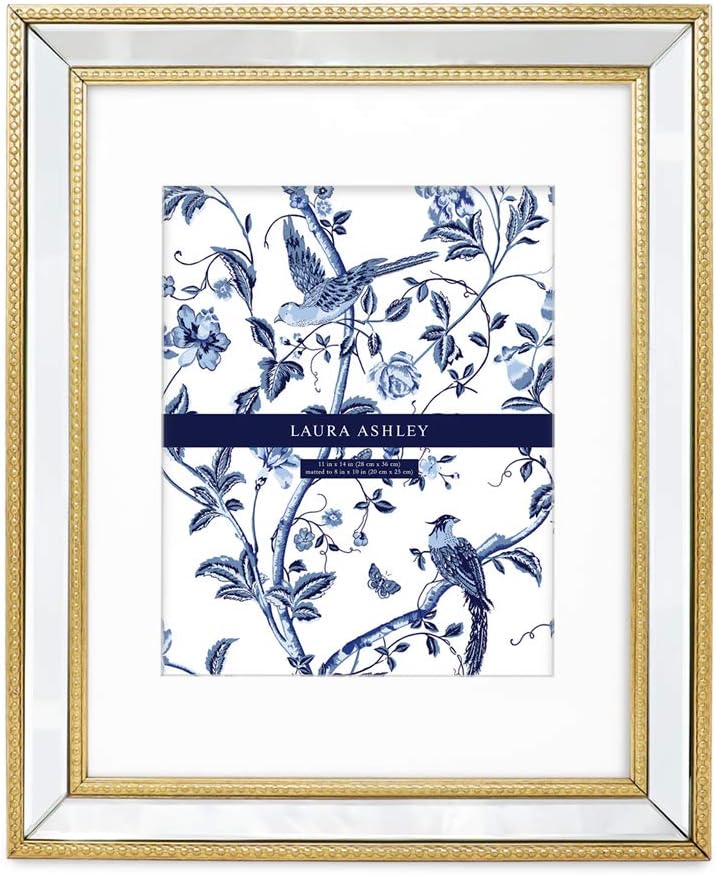 Laura Ashley 11x14 (Matted 8x10) Champagne Mirror Bead Picture Frame, Classic Mirrored Frame with Beaded Border, Wall-Mountable, Made for Photo Gallery and Wall Art, (11x14 (Matted 8x10), Champagne)
