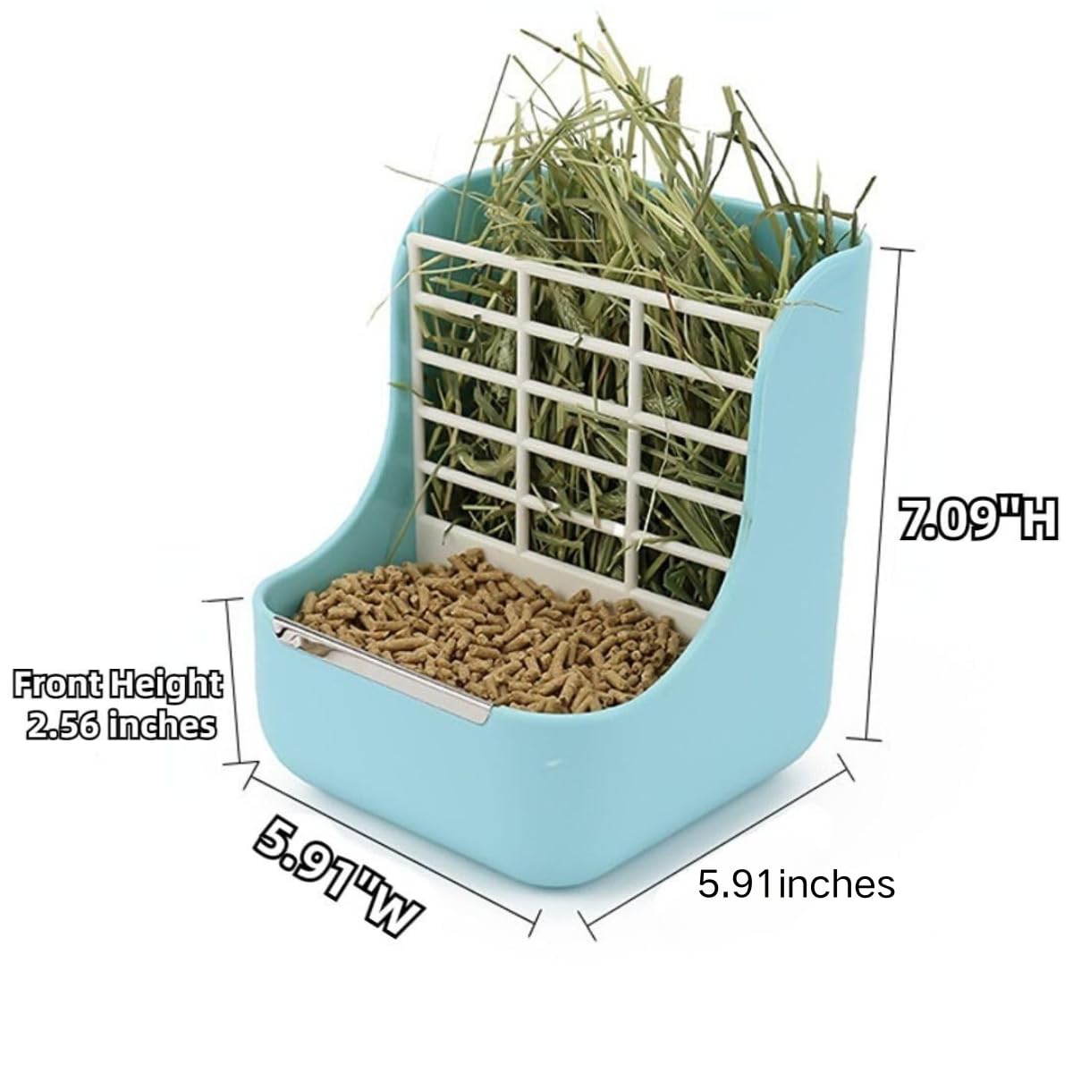 2 in 1 Food Hay Feeder for Guinea Pig, Rabbit Feeder, Indoor Hay Feeder for Guinea Pig, Rabbit, Chinchilla, Feed Bowls Use for Grass & Food (Blue) - image 2