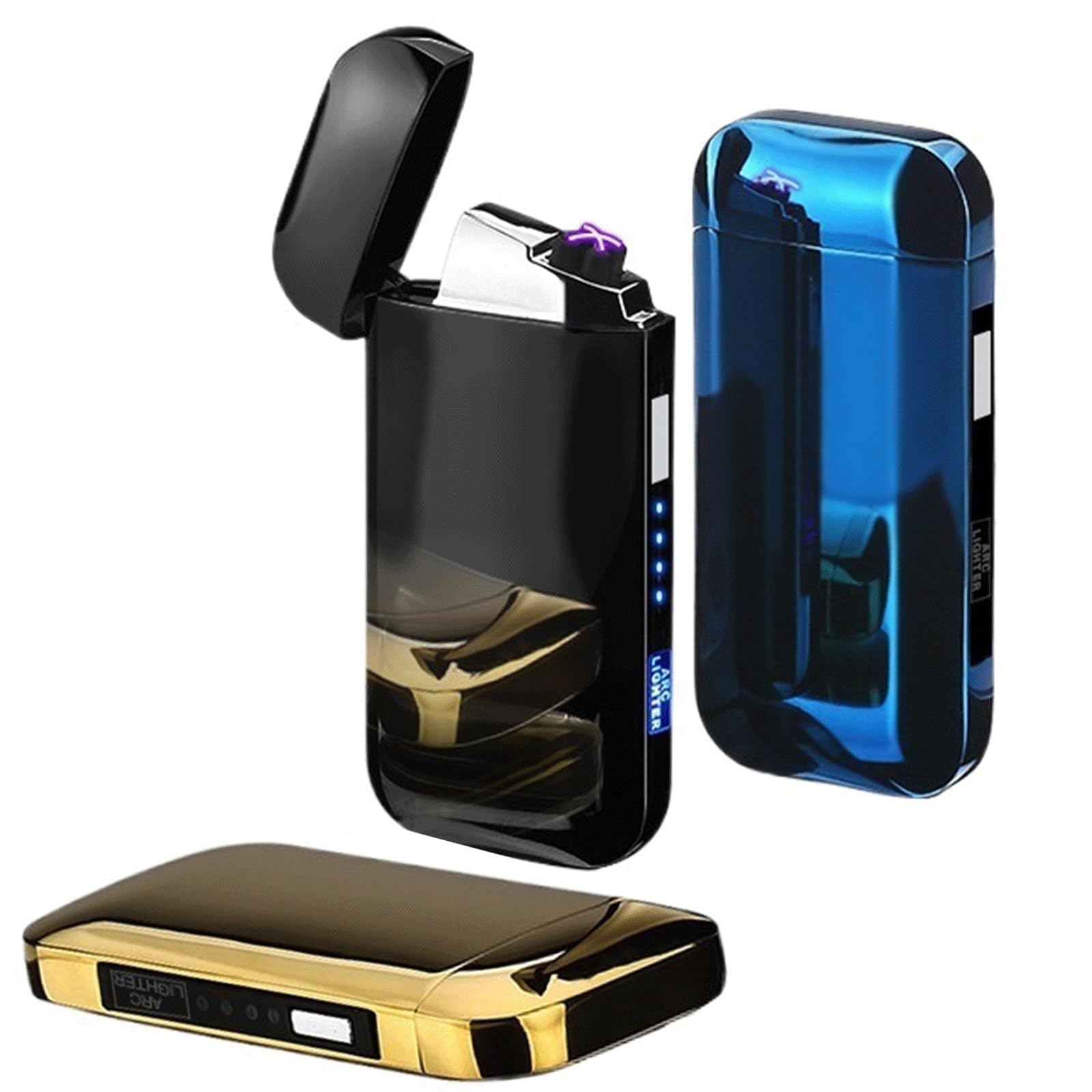 3pcs Electric Lighter, rechargeable usb Windproof Lighter with Power Display, Flameless Dual Arc Plasma Lighter for Household Candle Incense Camping Fireplace