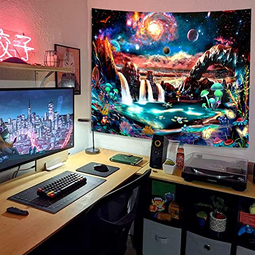 Blacklight Tapestry For Bedroom Aesthetics Trip-Py Galaxy Space Tapestry Black Light Tapestries Funny Mushroom Butterfly Plant Posters Uv Reactive Cool Room Decor For Men Girl Dorm (51'' X 60'') #TOP1