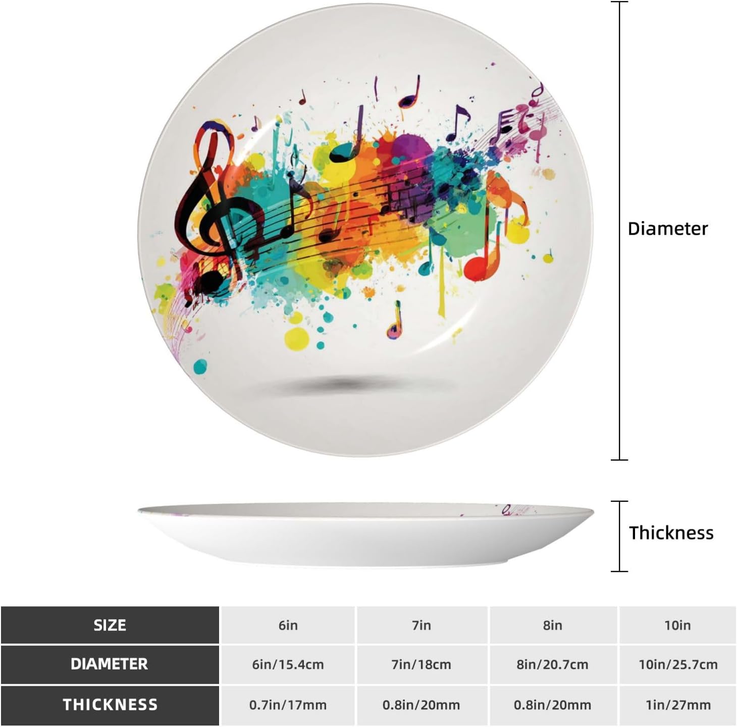 Bone China Decorative Plate with Display Abstract Music Themed Ceramic Plates Crafts Art Decor Dessert Plate Ceramic Ornament Porcelain Plates for Living Room Kitchen Table Home Decor