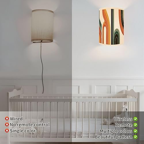 Miniatura 4 de Juego de dos apliques de pared con pilas, estilo retro, vintage, estilo años 70, líneas de póster, formas enchufables, accesorios de pared con