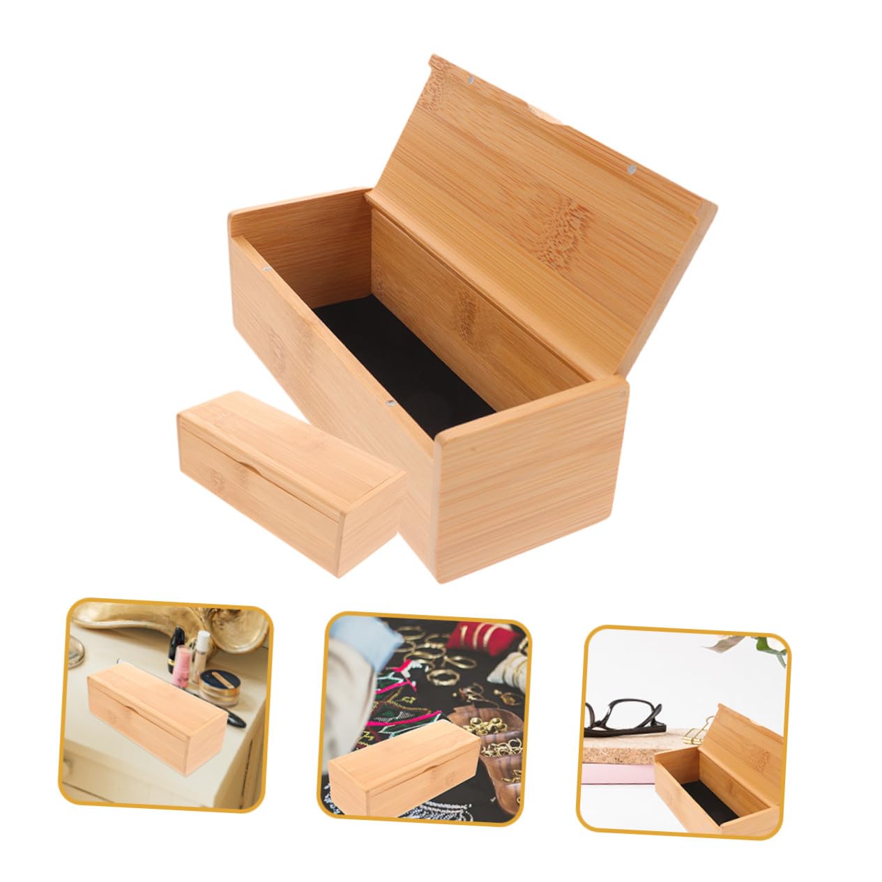 2 Stück-pack Aufbewahrungsboxen Khaki mit Deckel Bambus, für Brillen