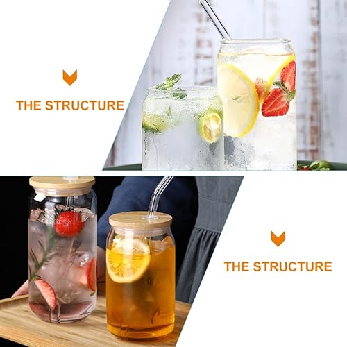 Miniatura 8 de ARTIBETTER Vasos de vidrio en forma de lata con tapa de madera 2 juegos de latas de vidrio jugo de frutas vasos de cerveza de 169fl oz taza de café