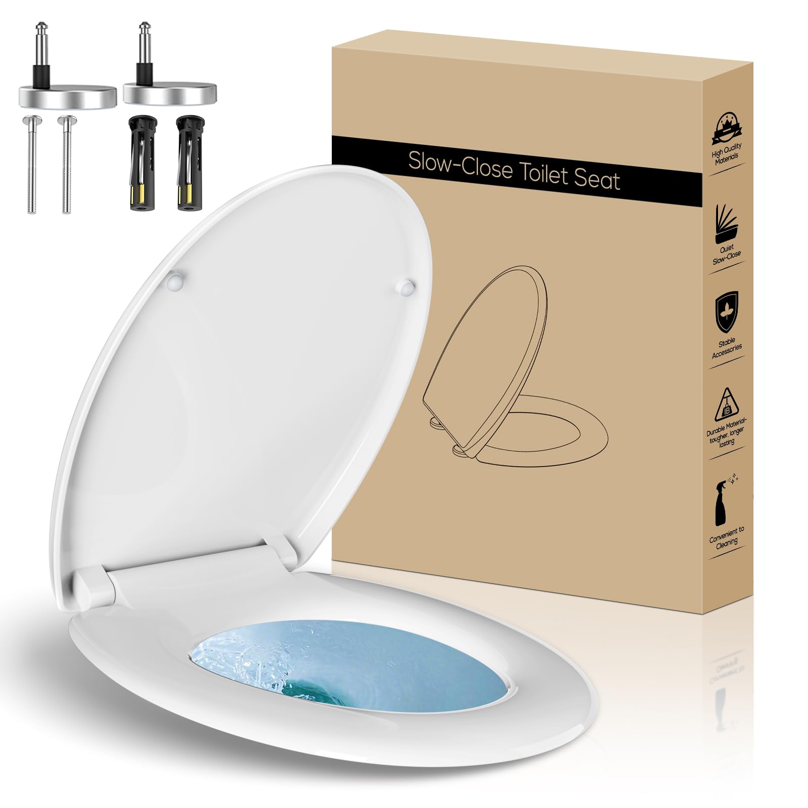 Abattant WC, MUJIUSHI Lunette de Toilette avec Fermeture en Douceur, Frein de Chute, Dégagement Rapide à Un Bouton et Charnière Réglable, Abattant WC en Forme de O
