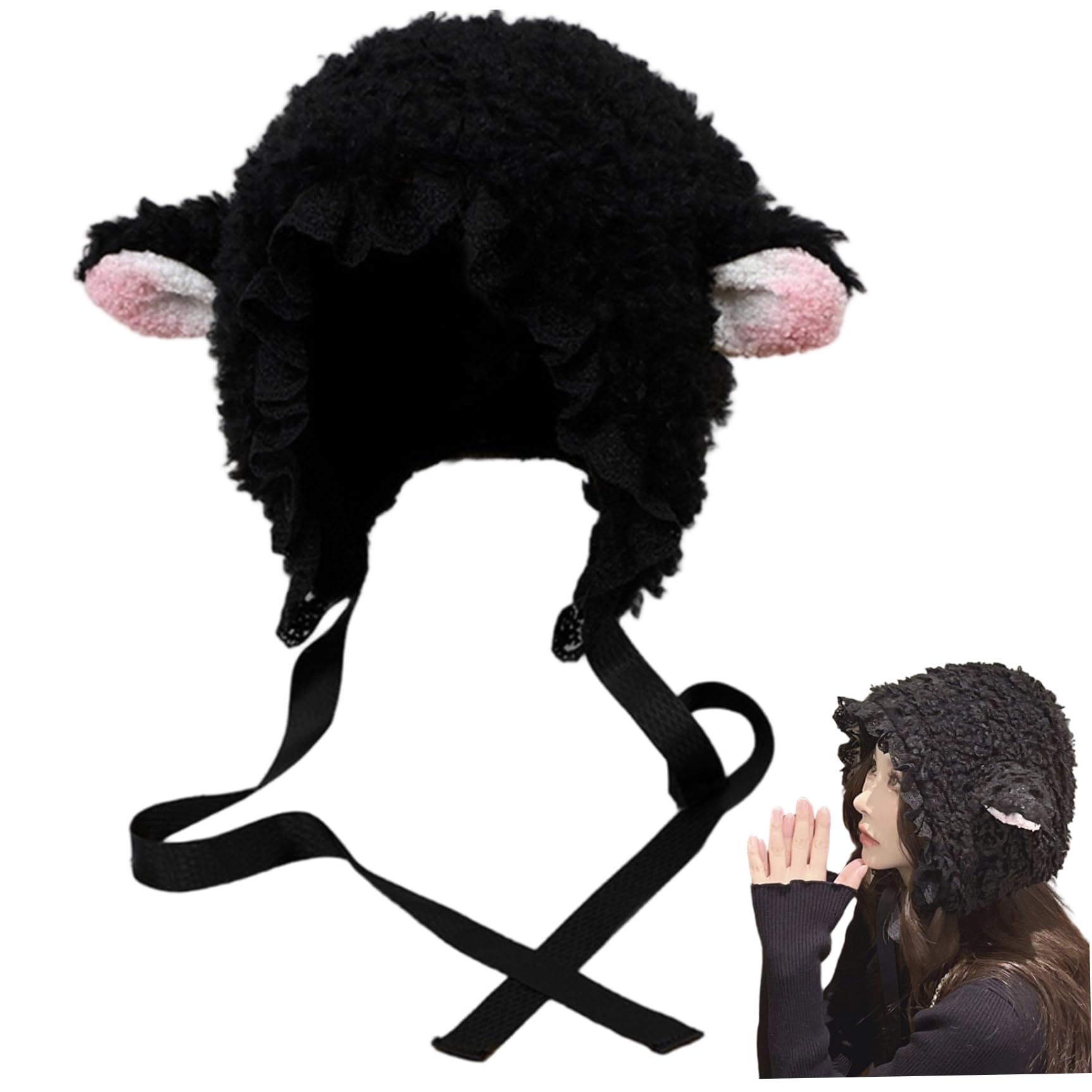 Comebachome Black Sheep Hat Soft Warm Lamb Hat Cute Lamb Ears Costume for Autumn Winter, Cosplay Photo Props Party Supplies