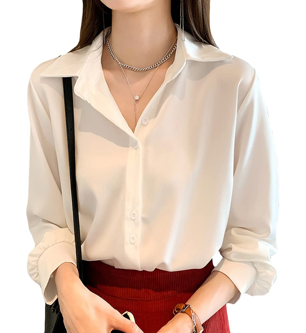 Klorim Women's Elegant Long Sleeve Button Down Chiffon Office Shirt