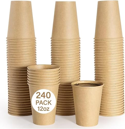 Miniatura 7 de LITOPAK Paquete de 240 vasos de papel de 12 onzas, tazas de café caliente Kraft, vasos desechables para bebidas, tazas de café caliente, tazas de