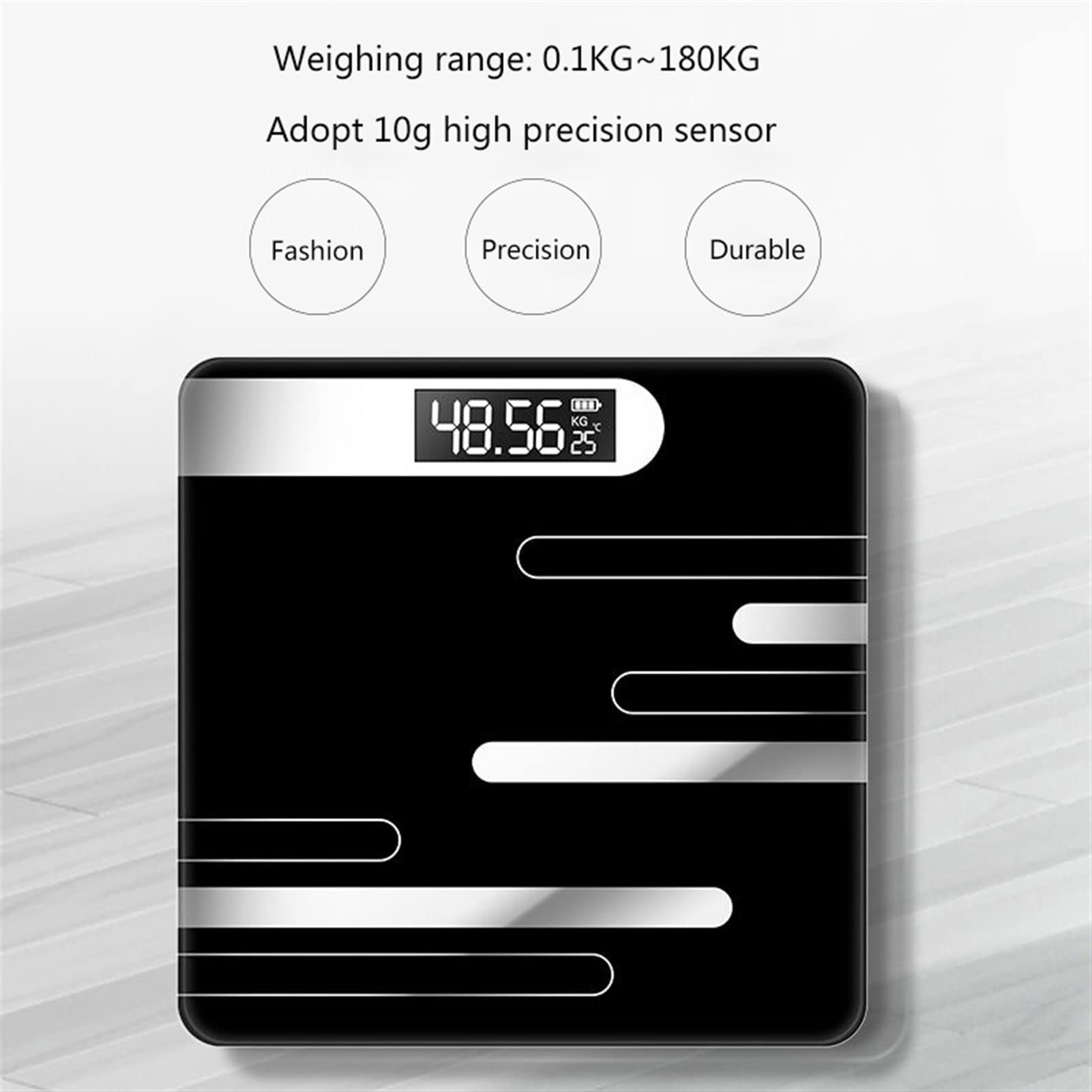 JINGYAN Básculas digitales Bathroom Weighing Scale Smart Body Scales LCD Display Glass Digital Weight Electronic Floor Health Balance(Schwarz)