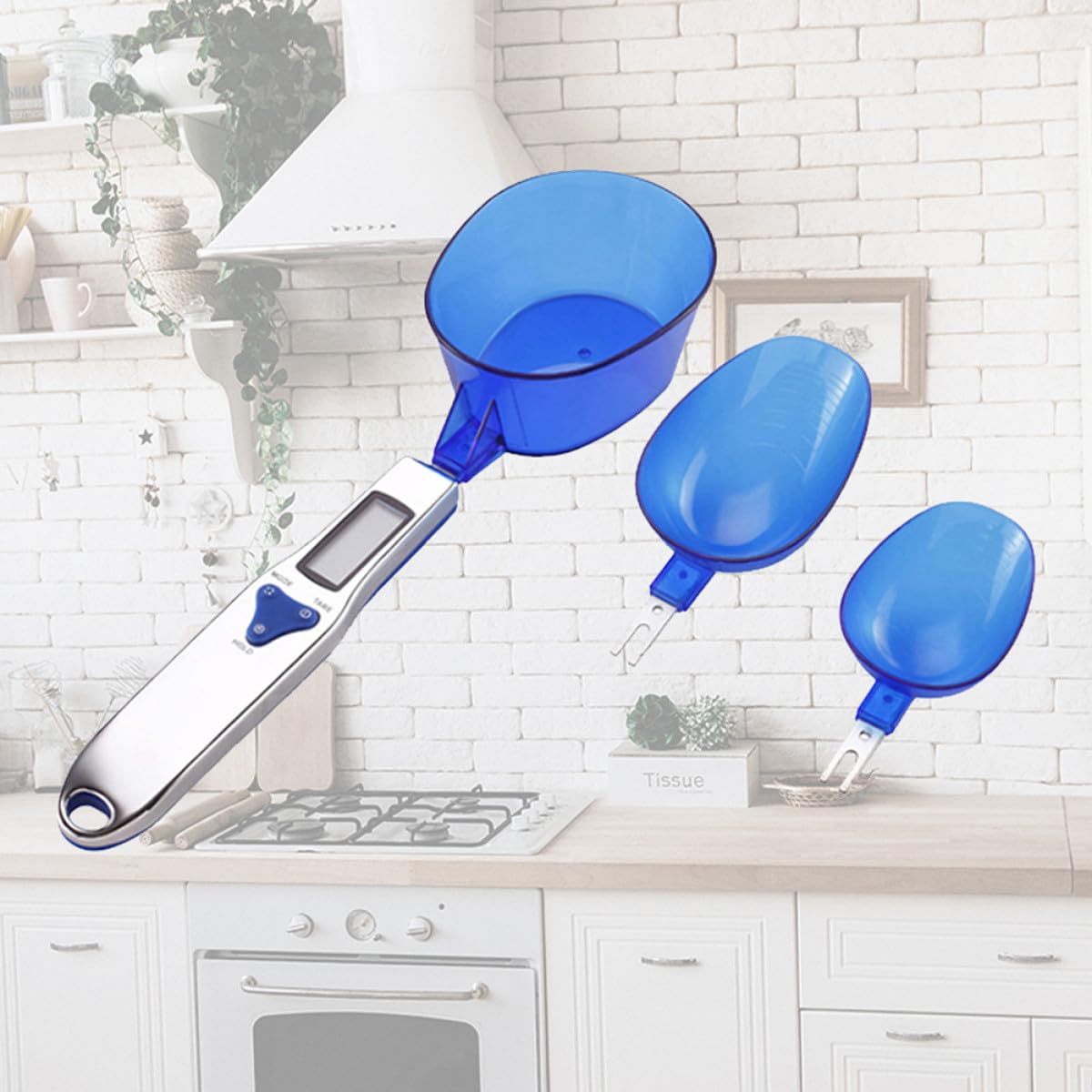 Báscula de Cuchara Electrónica Azul 300 G/0,1 G Cuchara Desmontable para Medir Ingredientes en Cocina y Hornear, Balanza Digital Portátil para Pesar Alimentos y Medicamentos