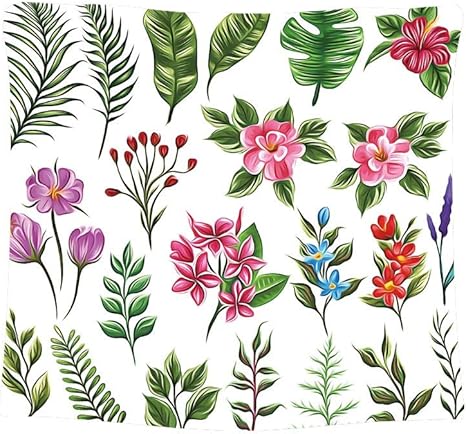 Amazon Co Jp 抽象スタイル エキゾチックな花とシダ植物の要素のセット おしゃれな壁掛け インテリア ファブリック装飾用品 モダンなアート 多機能 模様替え 部屋 窓カーテン 個性ギフト 新居祝い 150ｘ100cm ホーム キッチン