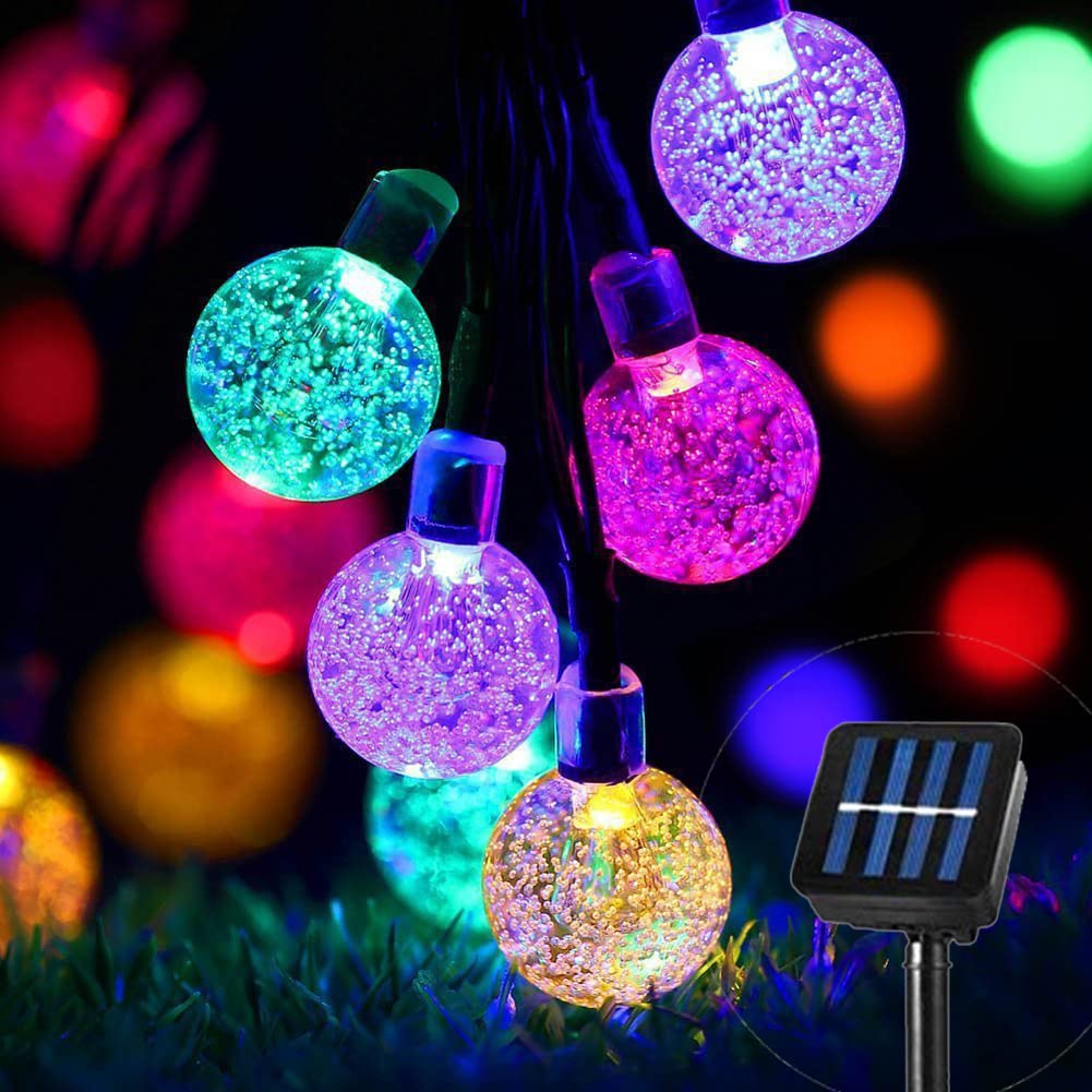 QSPORTPEAKSolar Globe Lights Outdoor Garden,50LED 24Ft/7m Solar ball Lights,8 Mode Indoor/Outdoor String Lights,Decorative Lights for Garden Wedding Patio Yard Home Party Christmas(Multi-Coloured)