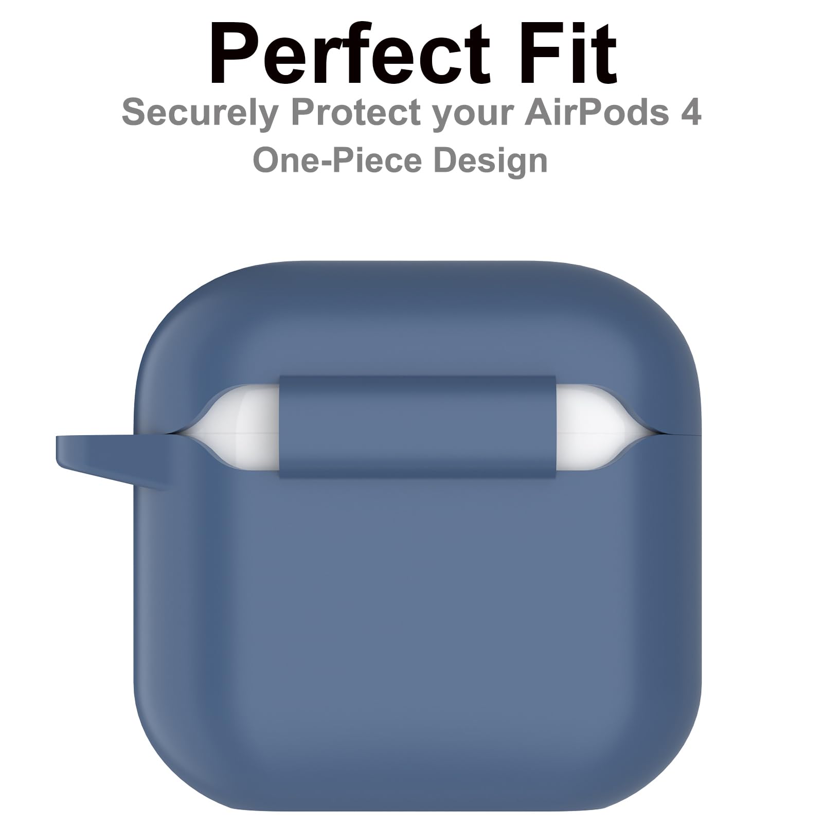 Custodia per AirPods 4 2024, Case Protettiva in Silicone per AirPods 4th 2024 Cover in Silicone Visibile a LED Frontale con Moschettone, Navy Blu