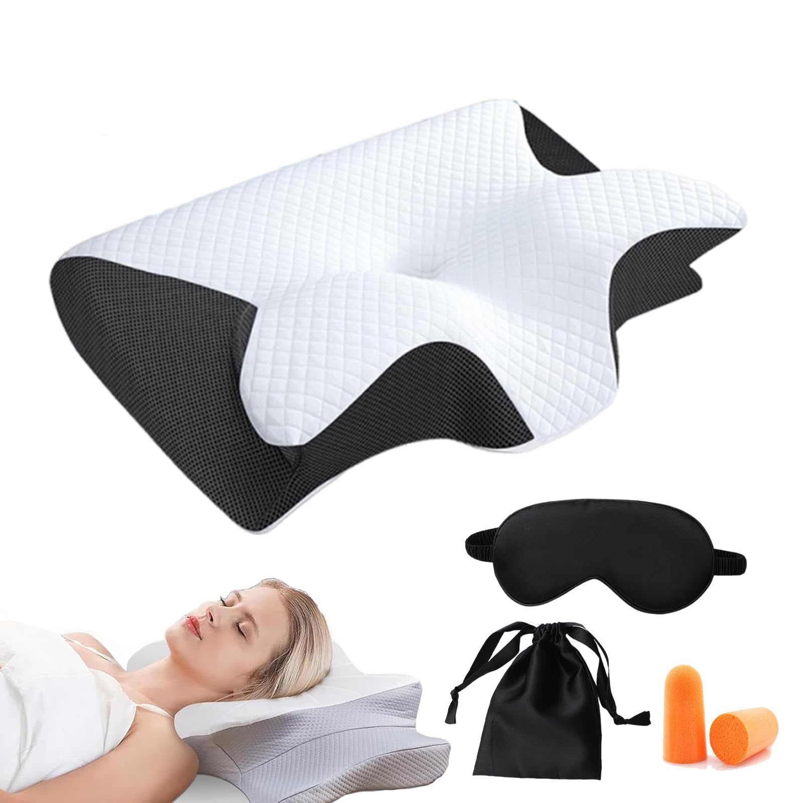 Ergonomisches Nackenkissen, Orthopädisches Kopfkissen mit Konturierter Unterstützung, Memory Foam Kissen, Nackenstützkissen für Seiten, Rücken & Bauchschläfer, Seitenschläferkissen Erwachsene (A)