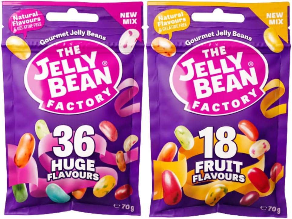 The Jelly Beans Factory 18 Fruit Flavours of 70g & 36 Huge Flavors of 70g Gift Pack | Jelly Beans | Neatherlands | Veg | Geletine Free | No Artificial Colour & Flavour