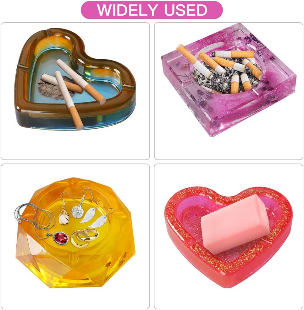 Ashtray Silicone Resin Casting Molds 3 PCS, Epoxy DIY Casting Mold for Craft Art Including Square/Octagon/Heart Shaped