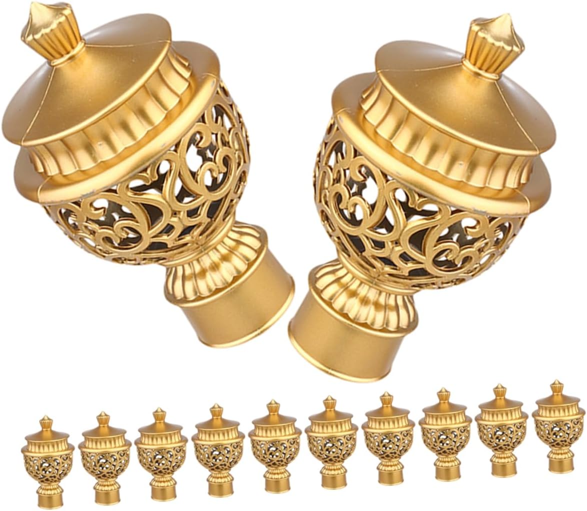 12pcs Curtain Rod Ends Gold Decorative Finials for Roman Pole Easy Install Window Treatment Accessories