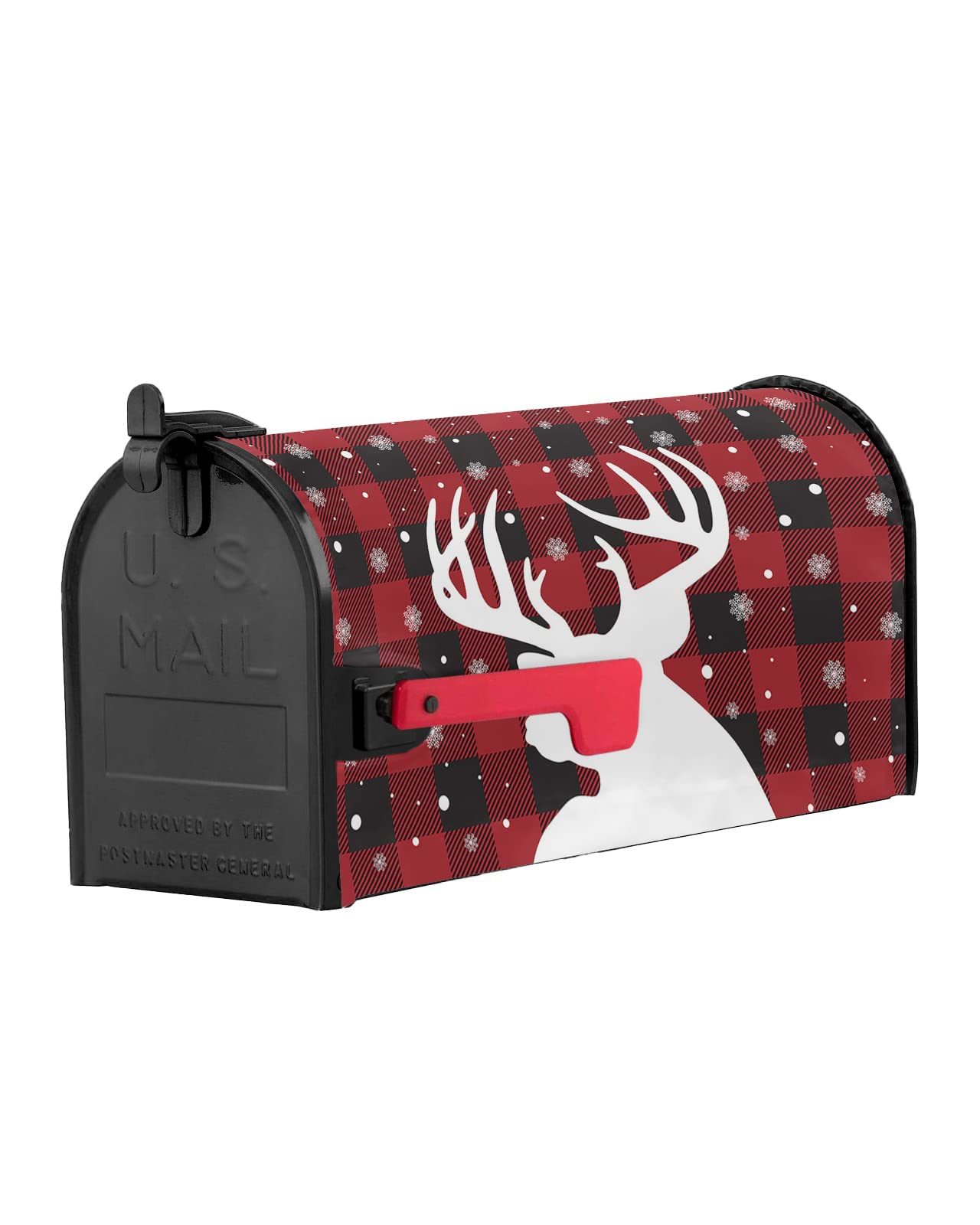 Mailbox Cover, Merry Christmas Buffalo Plaid Red and Black Elk Snowflake Mailbox Wrap Magnetic Mailbox Covers for Garden Yard Outdoor Decor,Farmhouse Mailbox Post Box Cover Wraps Large Size 21