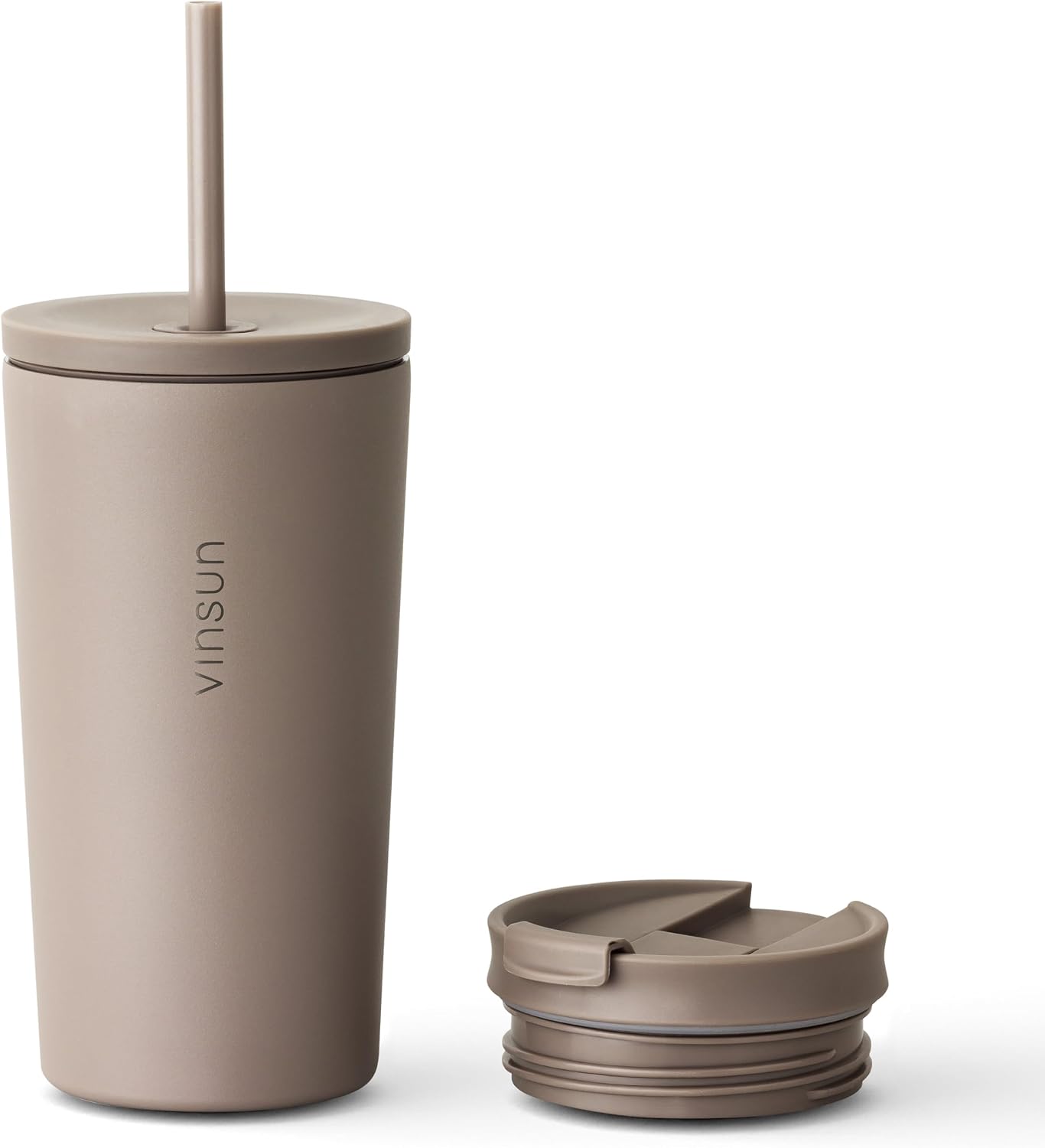 VINSUN Thermal Mug with Straw, 480 ml, Stainless Steel, Leak-Proof, Double-Walled Insulated, Hot and Cold Drinks, Coffee Drinking Cup with Two Lids