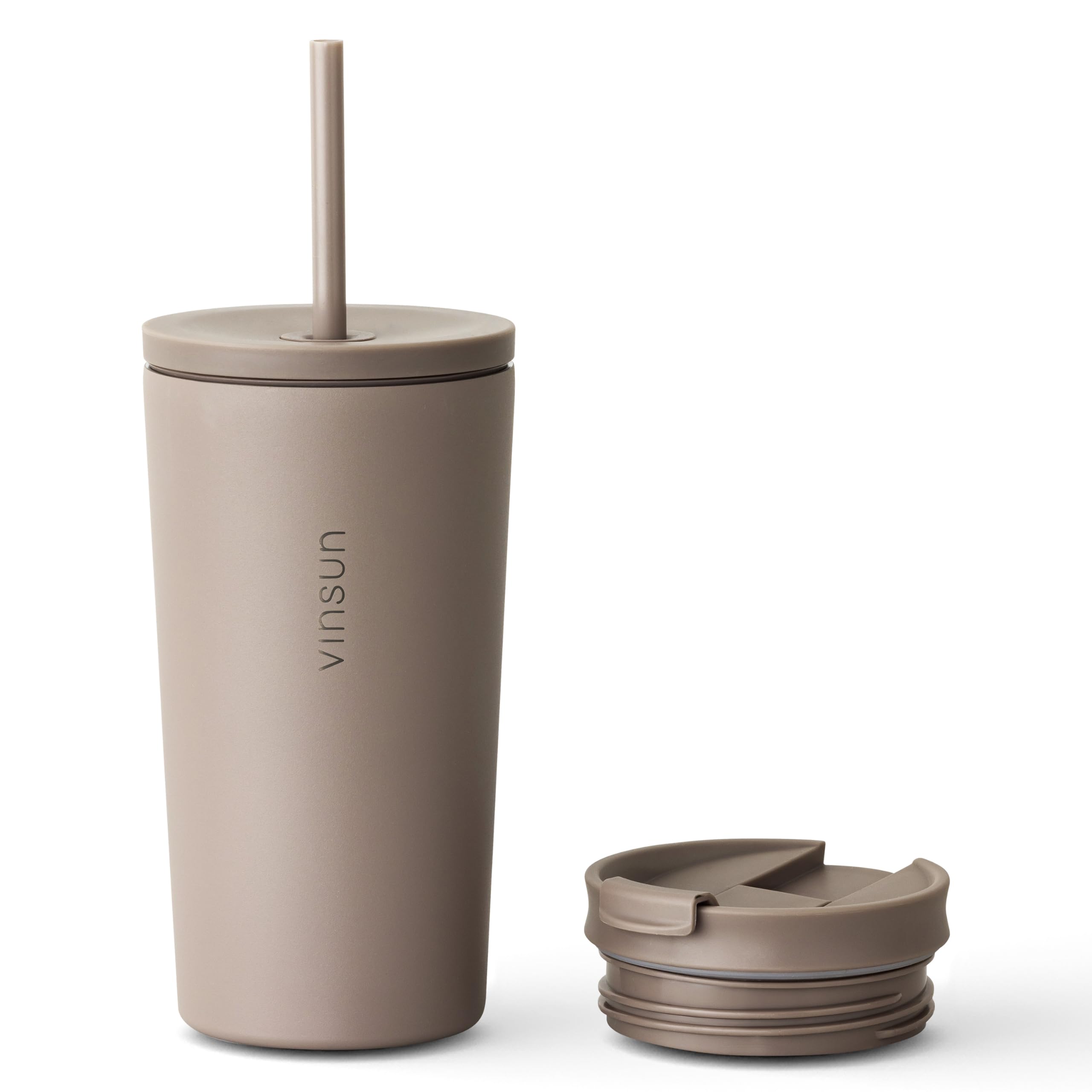 VINSUN Thermobecher mit Strohhalm 480ml - Edelstahl, auslaufsicher, doppelwandig isoliert, Heiß & Kaltgetränke - Kaffee Trinkbecher mit zwei Deckeln