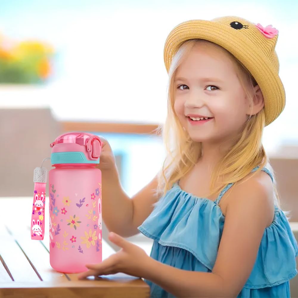 Gourde Enfant, 600 Ml, Robuste, Incassable, Anti Fuite, Sans BPA, Ouverture Par Simple Pression, Facile à Nettoyer, Avec Paille, Idéale Pour L'École