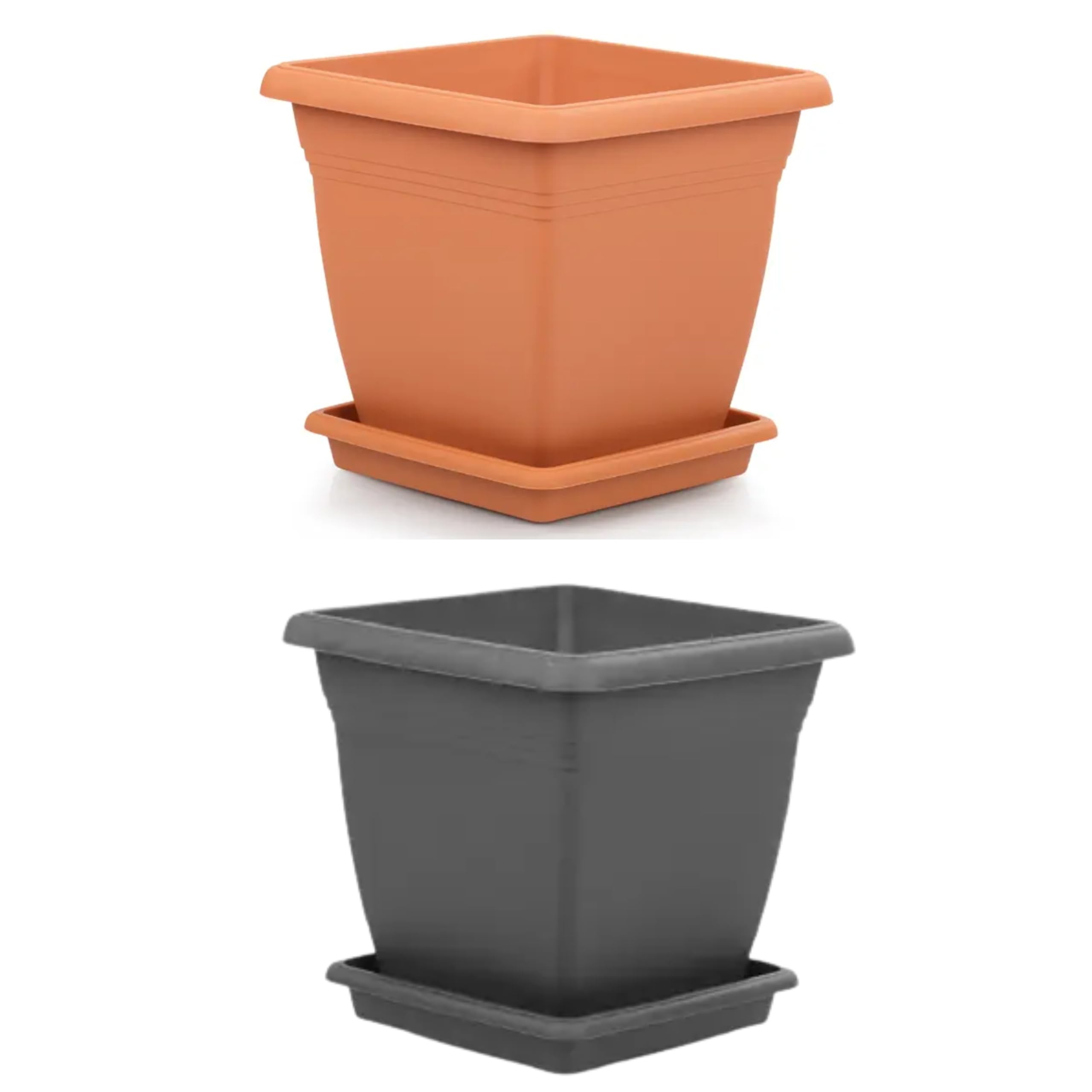Tamersgifts Square Planter Pots with Trays, Small - Extra Large, (Grey, Large (50cm x Width 50cm x 46.5cm Height))