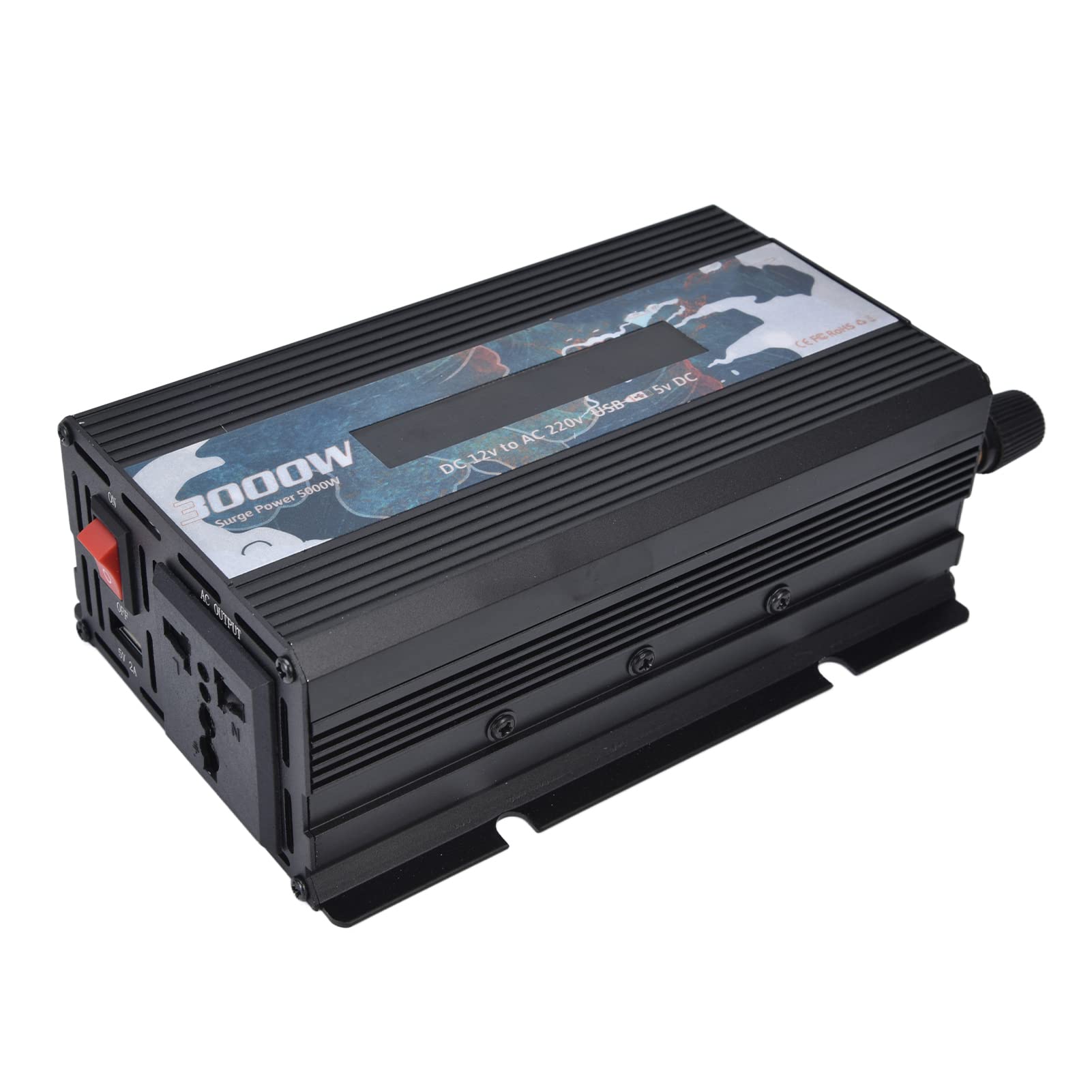 Inversor de Corriente Onda Sinusoidal Pura 300W 12V a 220V Convertidor Potencia Multifuncional para Hogar RV Camión Inversor Eléctrico Batería Energía Solar Inversor Portátil Negro