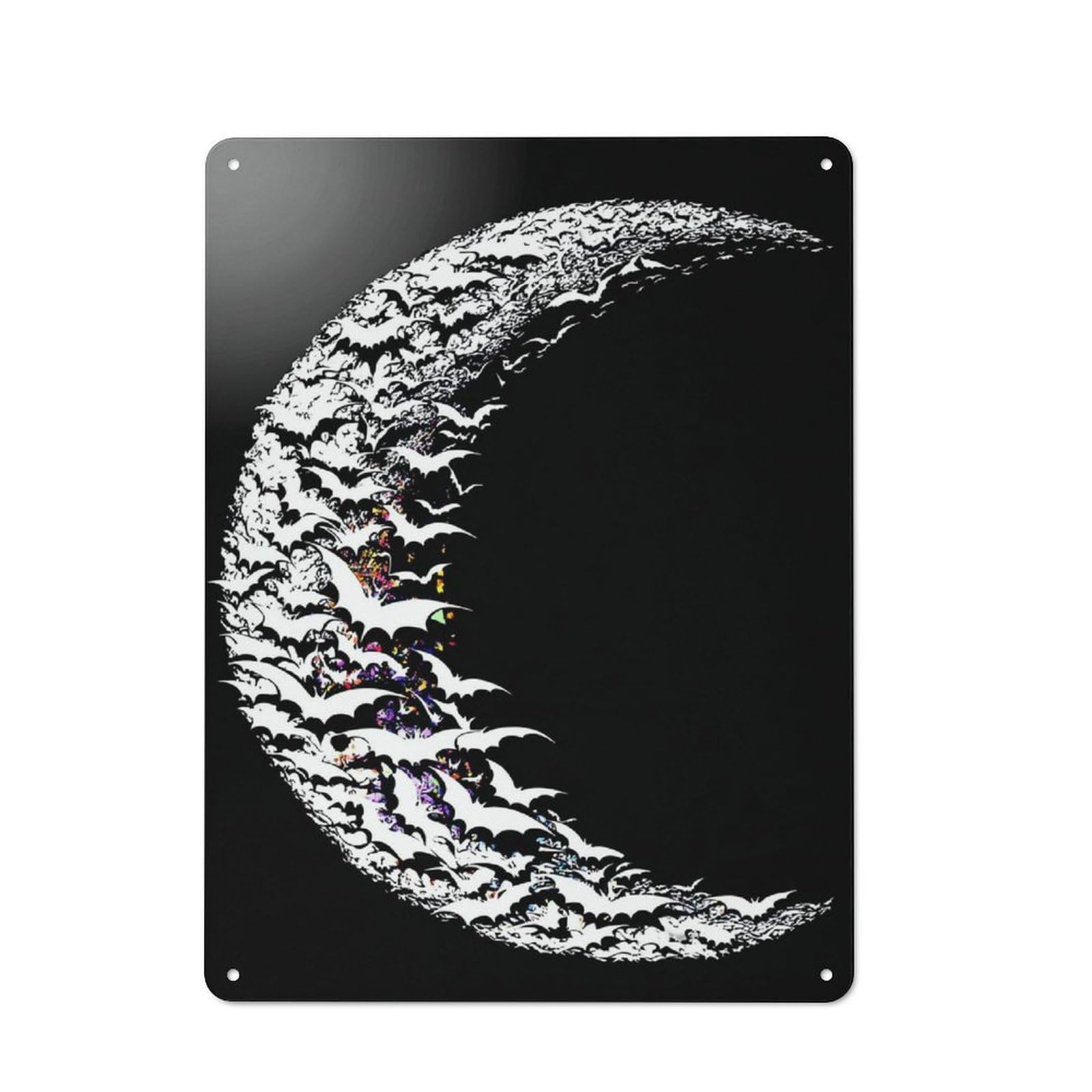 Junmoney Bat Crescent Moon Illustration Country Metal Wall Decor 40X30cm, Tin Wall Plaque For Cottage, Kitchen, Hallway Or Breakfast Nook