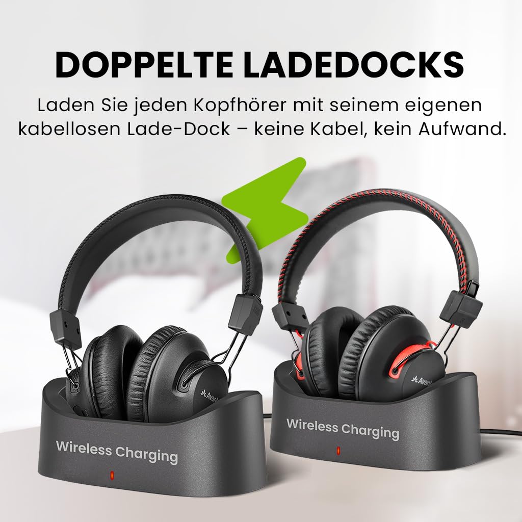 Avantree HT41899 Plus 2 – Dual Bluetooth 5.3 Kabellose Kopfhörer für Fernseher, mit Sender & Lade-Docks, 50 Std. Laufzeit, aptX Adaptive, kompatibel mit TVs (Opt. oder AUX-Out)