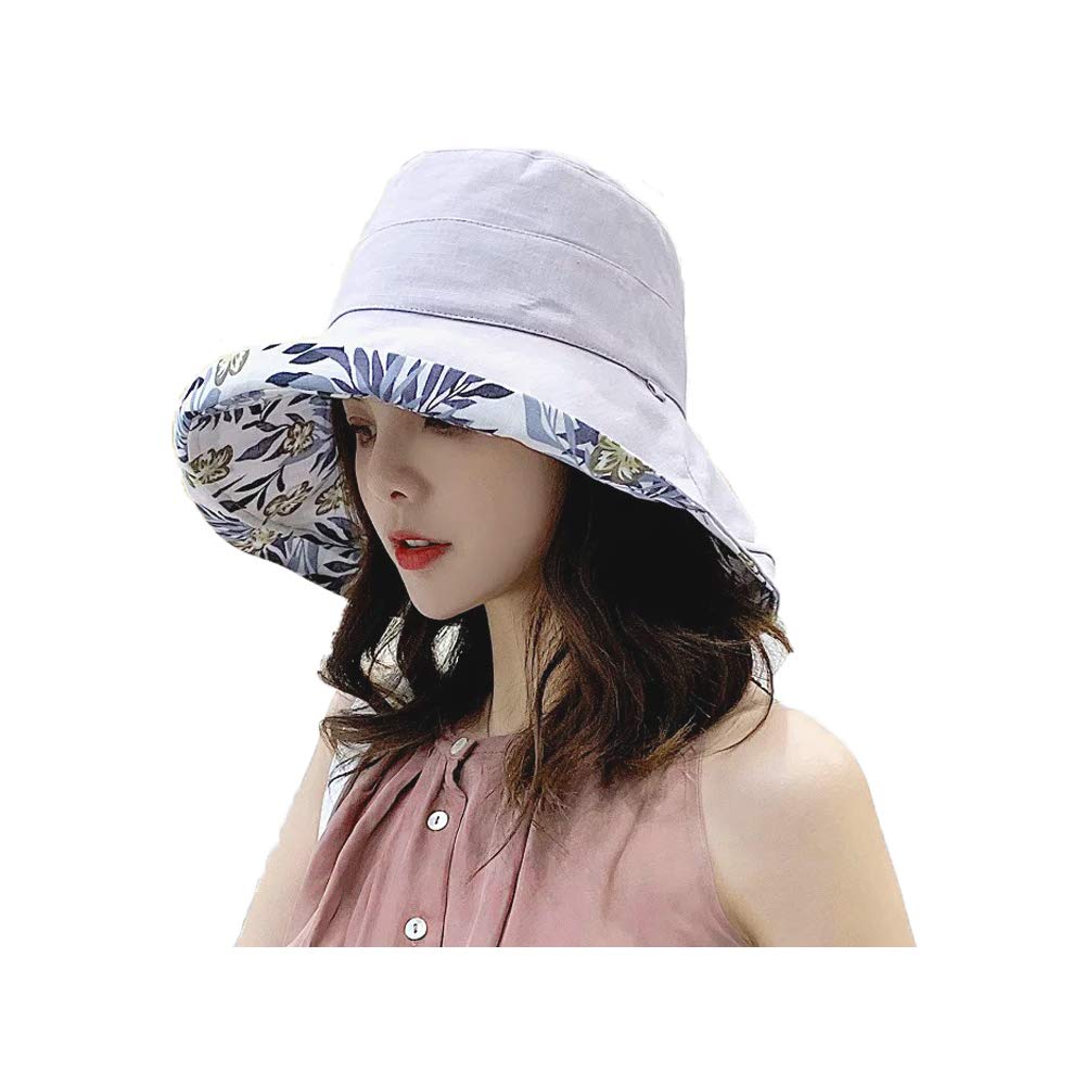 Micoop Women's Grey Linen Cotton Upf 50+ Sun Hat Reversible Bucket Hat With Wide Fold-Up Brim And Chin Strap (Grey)