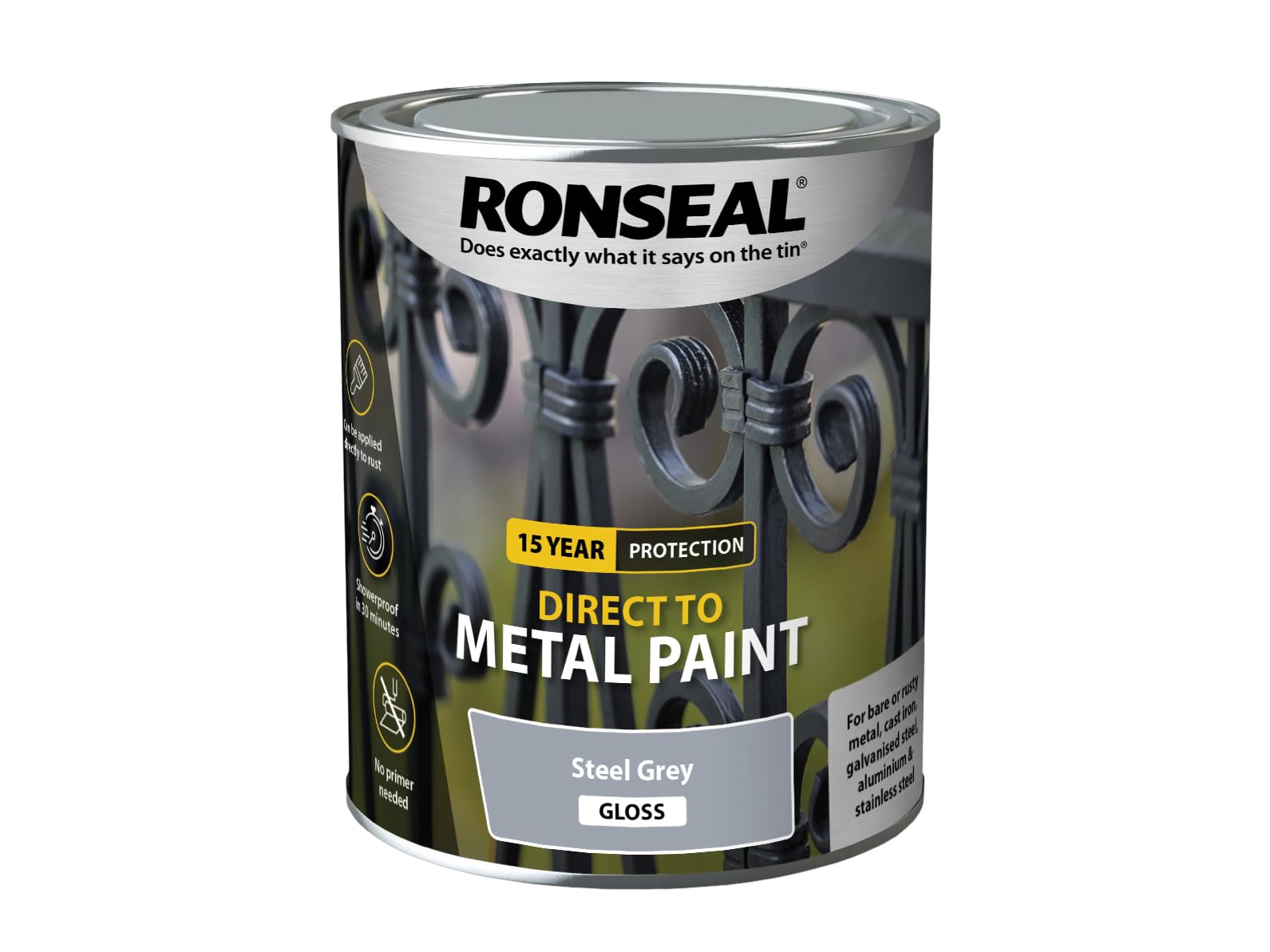 Ronseal Grey 39204 Direct To Metal Paint Steel Gloss 750Ml