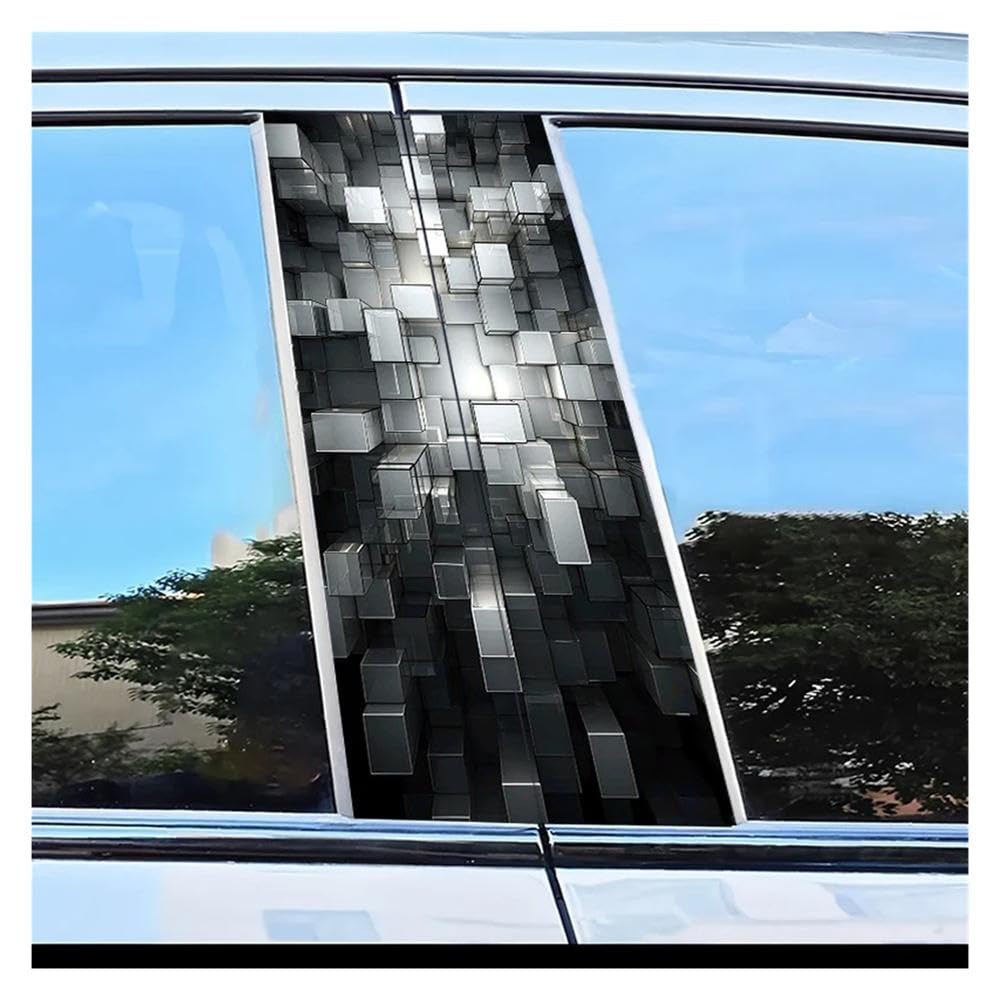 Auto Accessory 2pcs Car Center Column Decal Cube Pattern Scratch Resistant Film