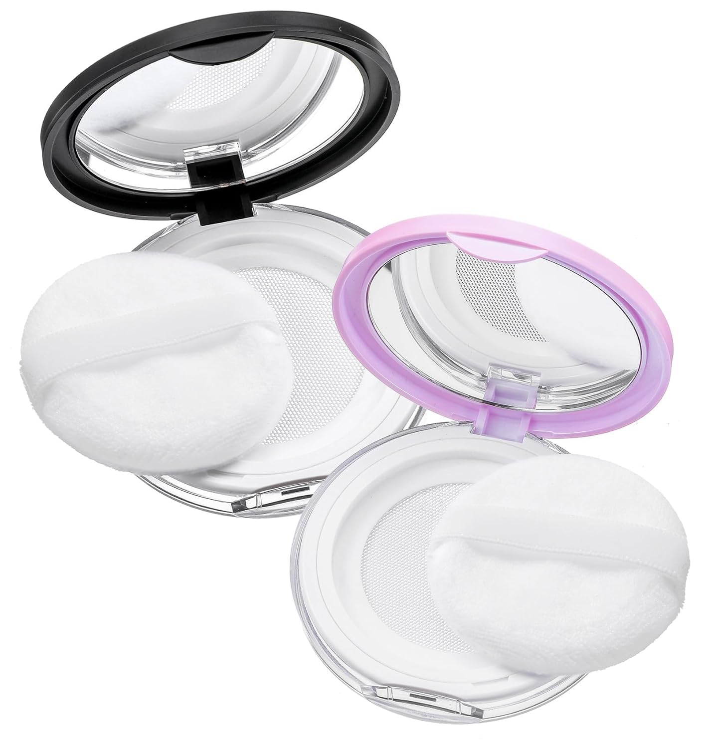 2 Pcs Powder Box with Puff for Women, Makeup Box for Travel and Daily Use, Ultra-Thin Matte Black and Shimmer Pink Powder Containers with Puffs-image-10
