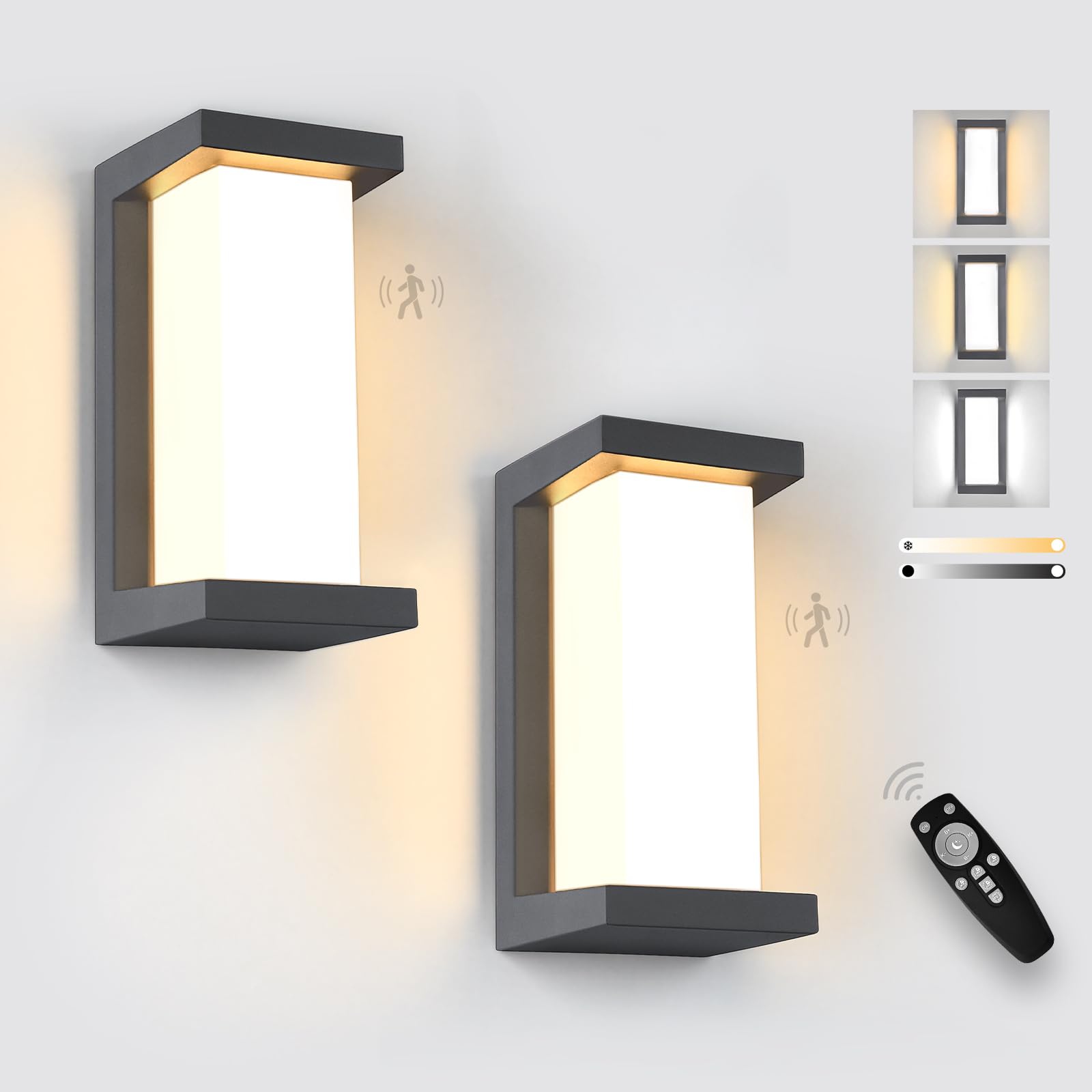 YindaLux Outdoor Lamp with Motion Sensor, LED 18W Outdoor Wall Light with Remote Control, IP65 Modern Indoor Wall Light