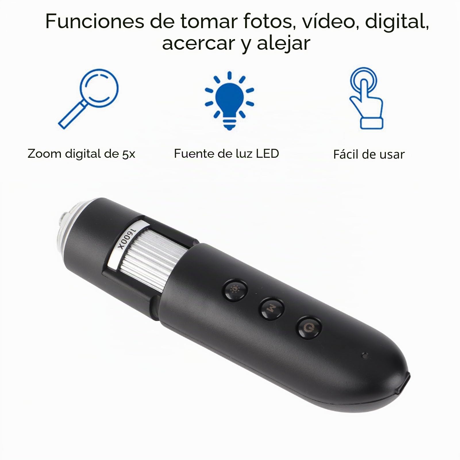 Microscopio Digital Inalámbrico, Detector de Pelo de Piel con Aumento de 1600X, Microscopios Portátiles WiFi, Lupa HD con Luz LED, Analizador de Piel