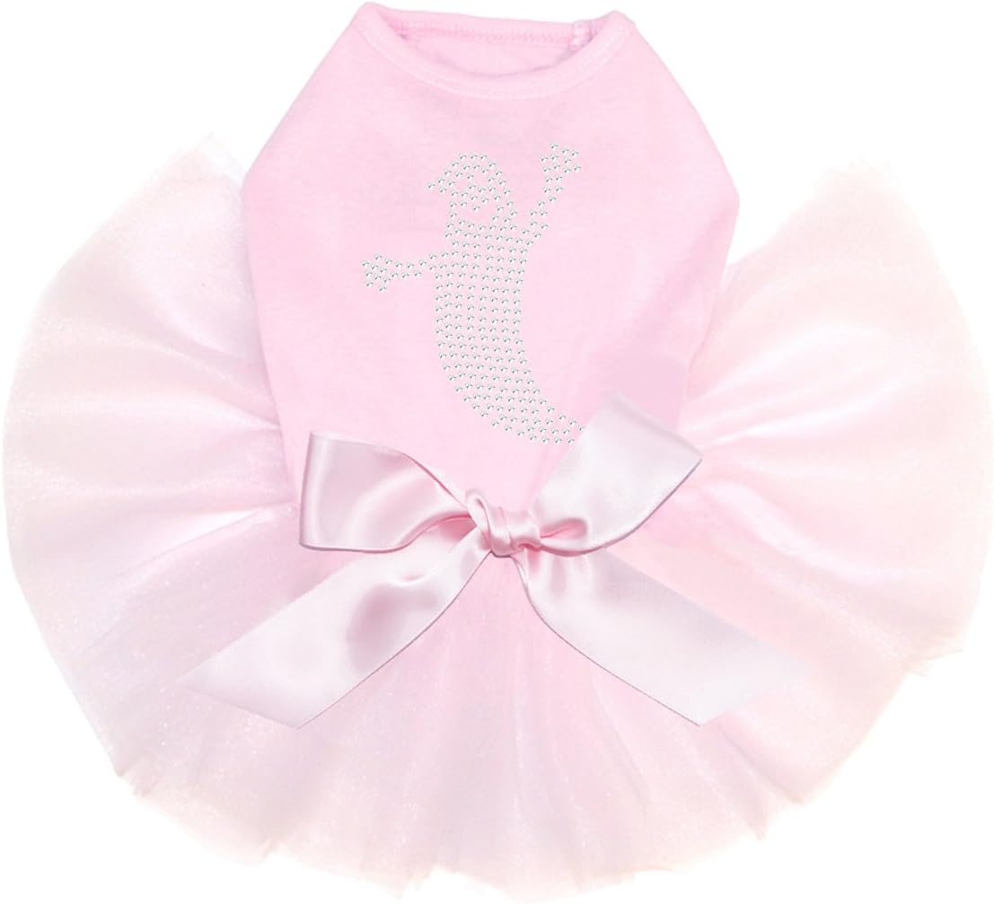 Skinny Rhinestone Ghost - Bling Rhinestone Halloween and Fall Dog Tutu Dress, 2XL Pink