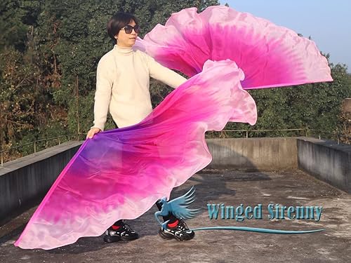 Miniatura 9 de Winged Sirenny Banderas de seda de ala de ángel de adoración de 70 pulgadas con varillas flexibles, bandera de seda translúcida circular pintada a