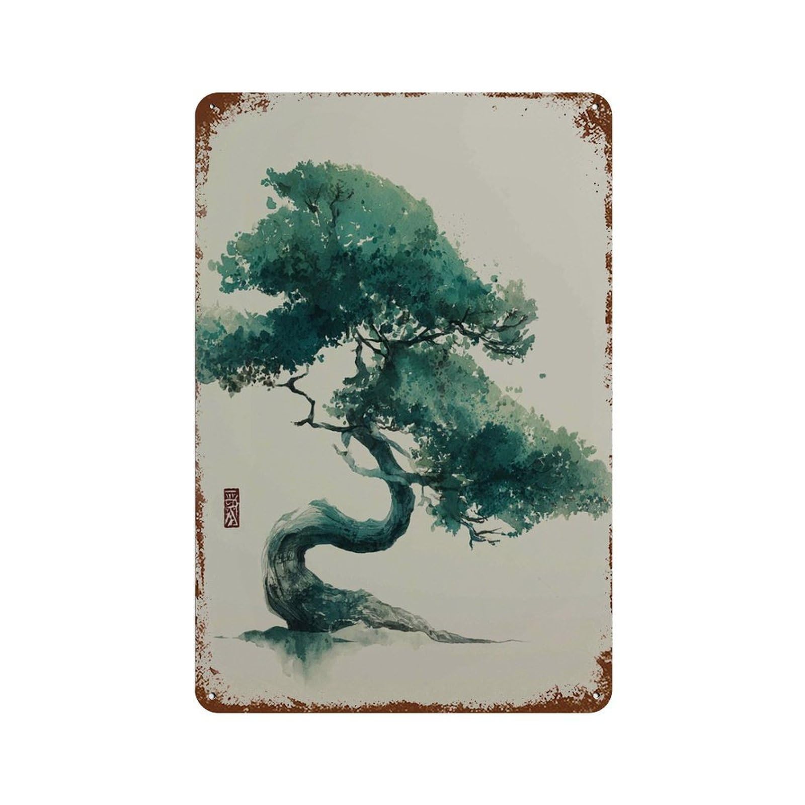 xiaoxiaoshen Zen Bonsai Tree Japanese Sumi Wall Decor Art Metal Tin Poster Modern Home Decor Art Home Bar Shop Decorations Vintage Sign 30x20cm