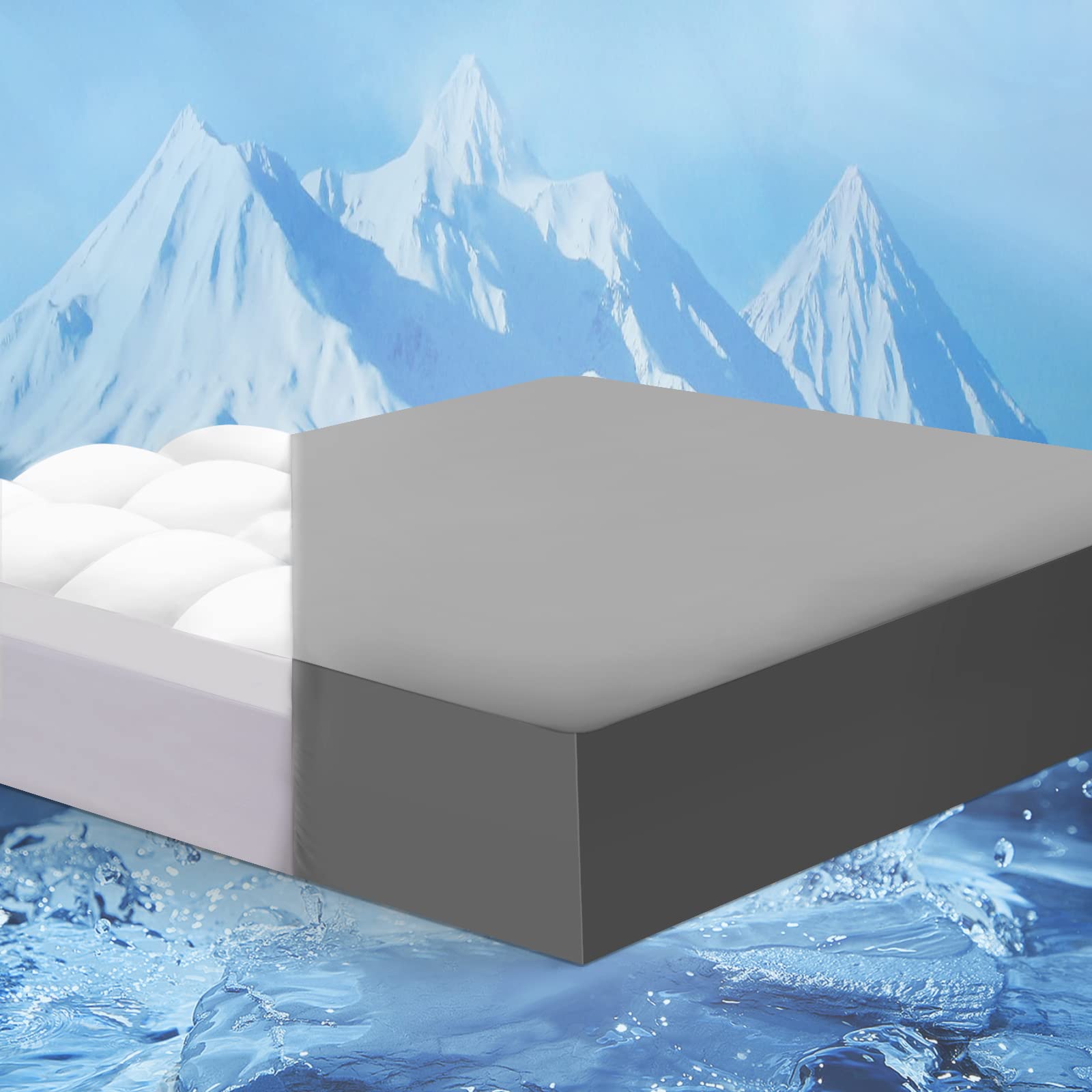 ELEMUSE Grey King Cooling Dual Layer Mattress Topper, Pengucoolâ„¢ Fitted Sheet Plus Extra Thick Pillowtop Mattress pad Cover, for Night Sweats&Hot Flashes Relief, Overfilled Sorona Filling