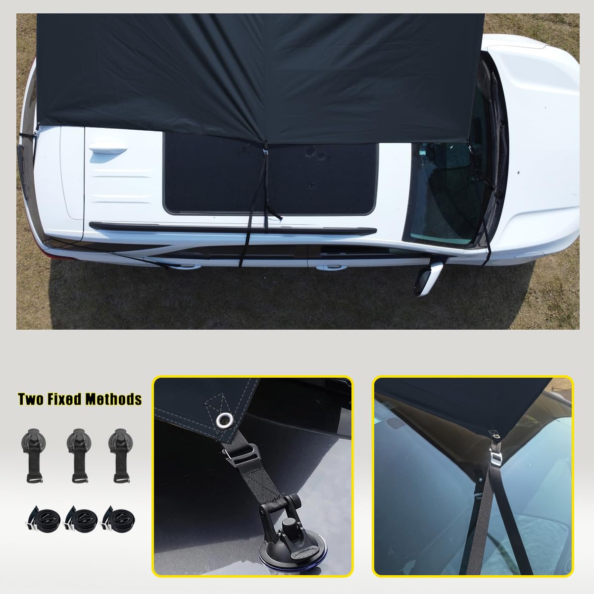 Tenda da Campeggio 3x5 per Van Caravan Portico Impermeabile e Antisole Abside Tende da Sole per Porta Posteriore Tarp da Campeggio con Palo (Nero, 3x5m)