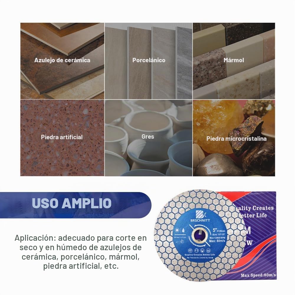 Disco Diamante - 125mm x 22,23mm Doble Lado Disco Corte Porcelanico Molienda para Porcelánico Cerámica Azulejos Mármol Granito Piedra Artificial Cuarzo