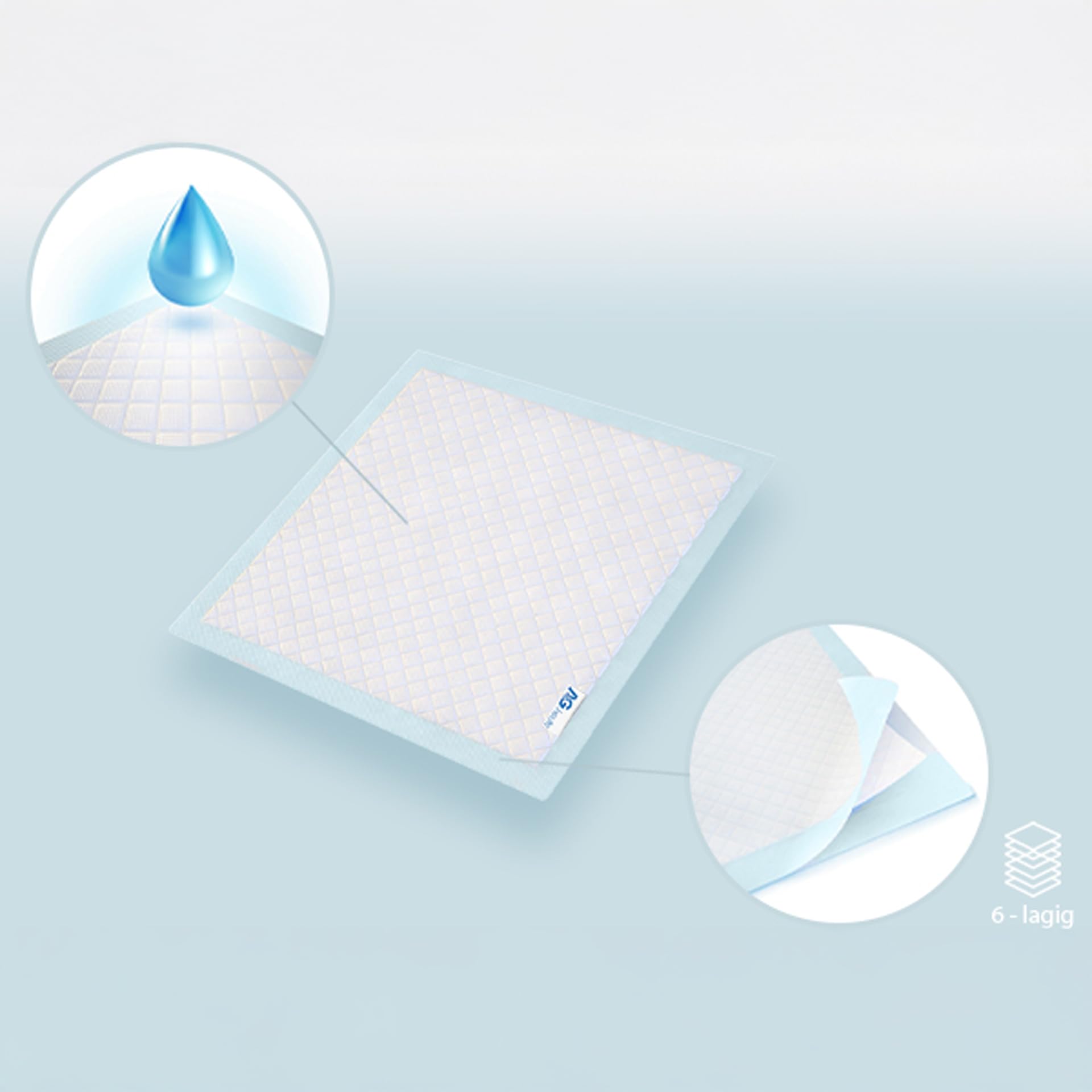 A&G-heute 200 Stück 40 x 60 cm 6-lagig Zellstoff Krankenunterlagen Saugleistung 235 ml Blau | Baby PIPI Matte Wickelauflage | Inkontinenzunterlagen Einmal-Unterlagen | Puppy Pads Trainingspads Hunde
